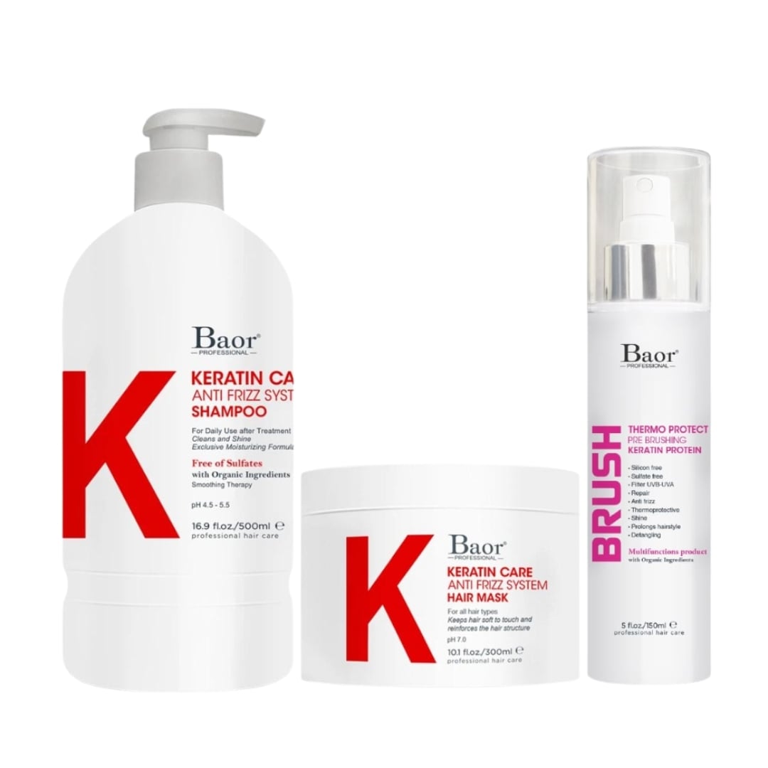 SET SHAMPOO + MASCARILLA + PROTECTOR TÉRMICO BAOR PROFESSIONAL K POS ALISADO - 1
