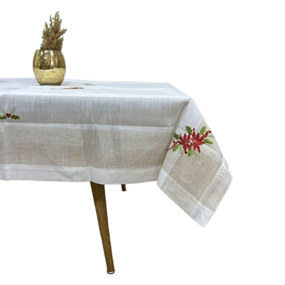 Nappe De Table Brodée Et Crochetée Main - Dimensions 180x270 Cm, Coton écru, Thème Amour, Neuve Avec étiquettes