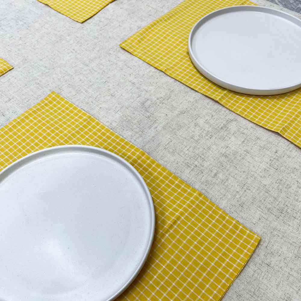 INDIVIDUAL DE TELA AMARILLO CUADROS SET POR 6 PZS - 4