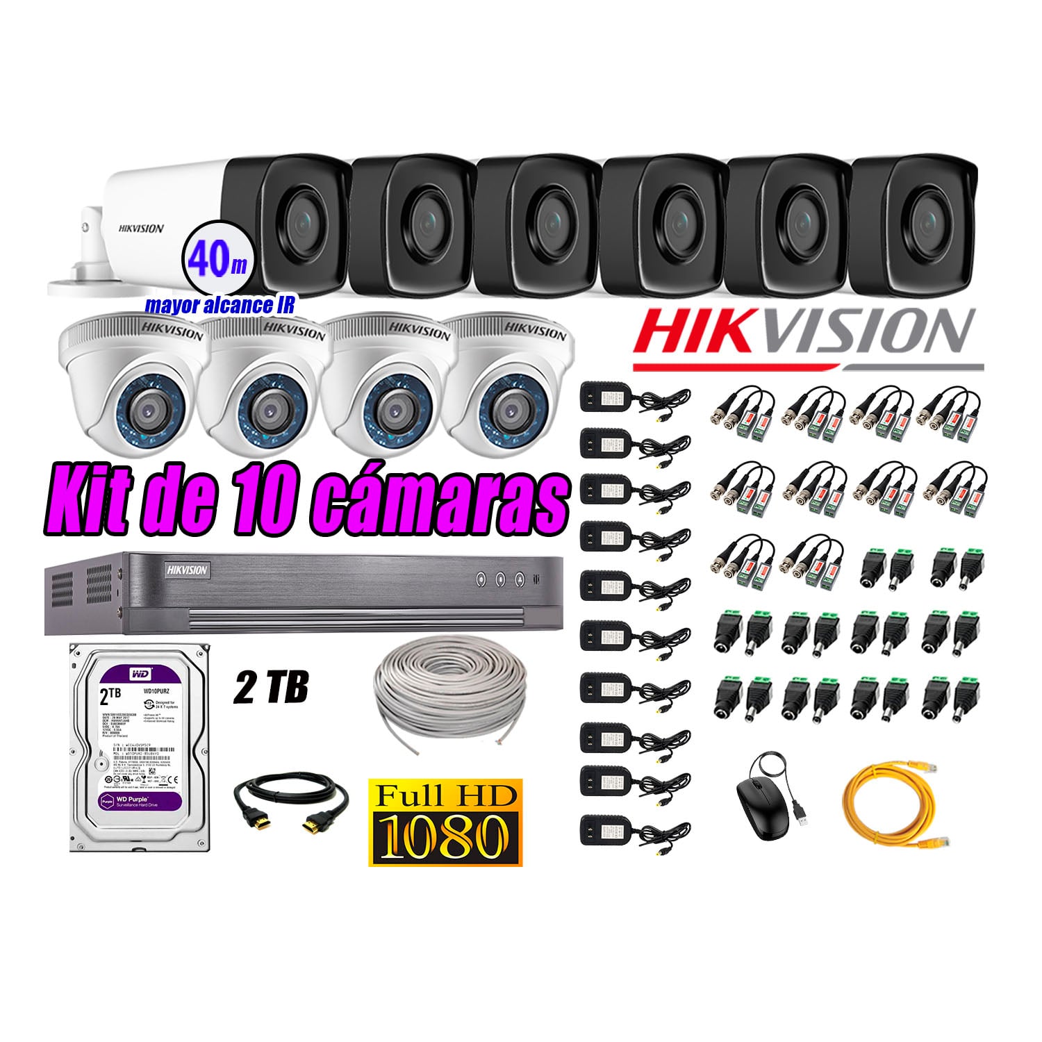 KIT 10 CÁMARA SEGURIDAD HIKVISION IT3F FULL HD 1080P + DISCO MAYOR ALCANCE 2 TB - 1
