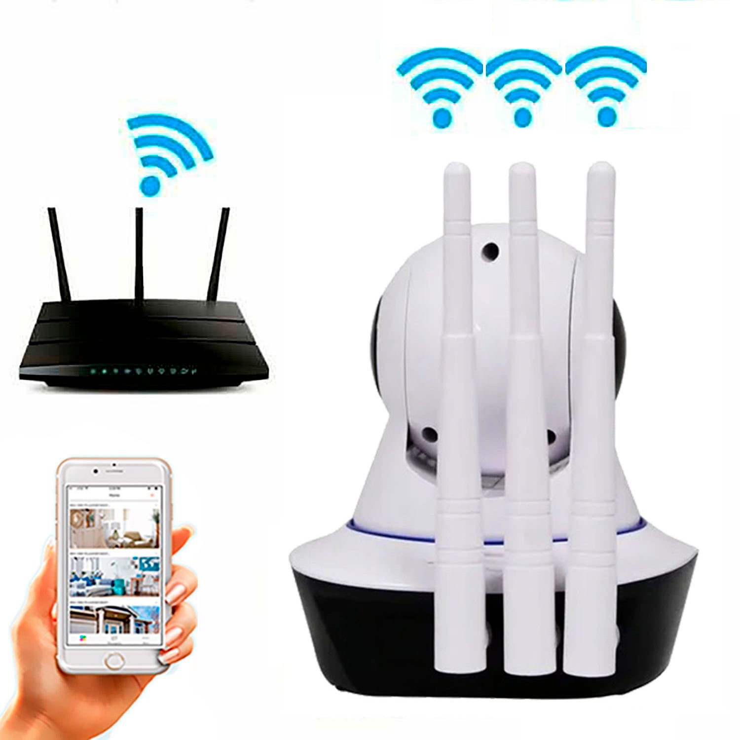 CÁMARA SEGURIDAD 360º 3 ANTENAS 1080P WIFI INTELIGENTE MICROSD 64 GB - 3