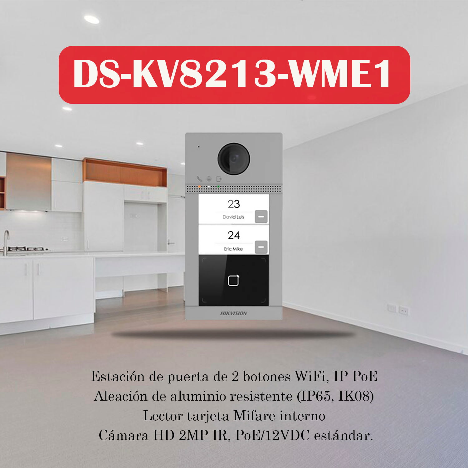 HIKVISION - KIT VIDEPORTERO IP MÓDULO LECTOR 2 DEPARTAMENTOS 1080P APP - 3