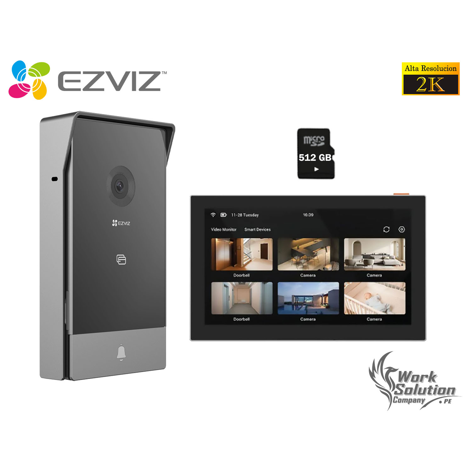 VIDEOPORTERO INTELIGENTE EZVIZ HP7 2K AUDIO 2VÍAS DETECCIÓN MOVIMIENTO 3 APERTURAS PANTALLA 512GB - 1