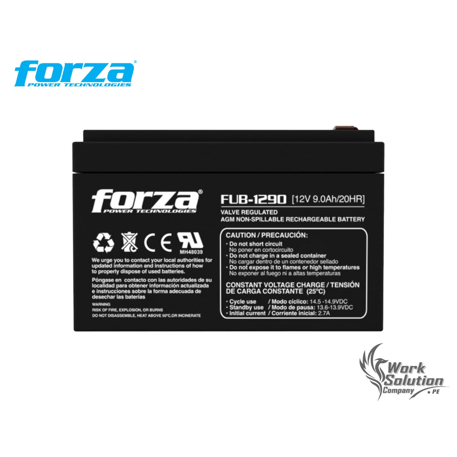FORZA - BATERÍA FUB-1290 SELLADA 12V/9AH RECARGABLE, AGM, SIN MANTENIMIENTO - 1