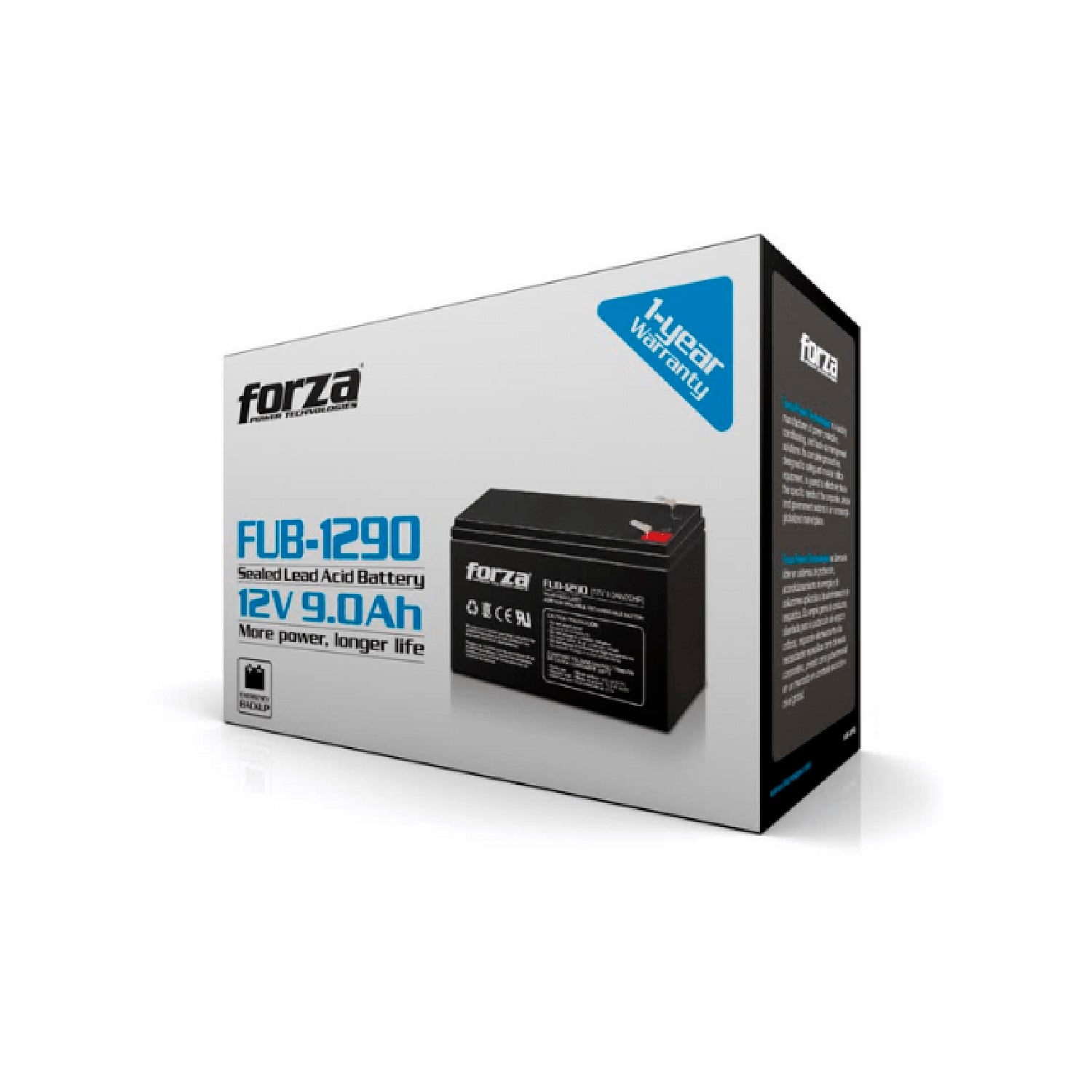 FORZA - BATERÍA FUB-1290 SELLADA 12V/9AH RECARGABLE, AGM, SIN MANTENIMIENTO - 2