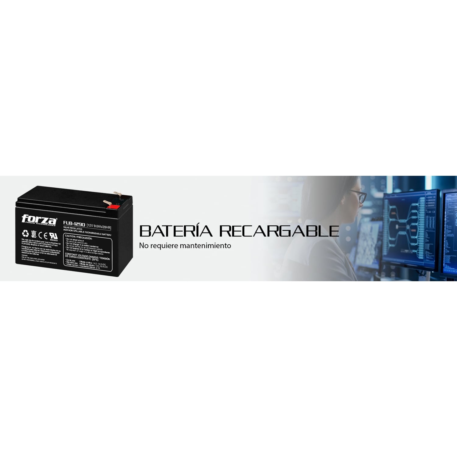 FORZA - BATERÍA FUB-1290 SELLADA 12V/9AH RECARGABLE, AGM, SIN MANTENIMIENTO - 4