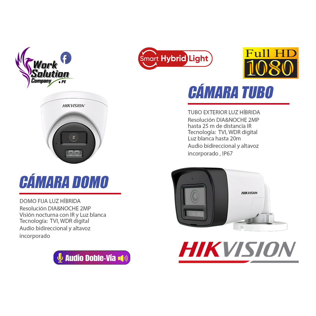 CÁMARA SEGURIDAD HIKVISION KIT 4 AUDIO BIDIRECCIONAL FULL HD | 1 DOMO PTZ | 500GB - 3
