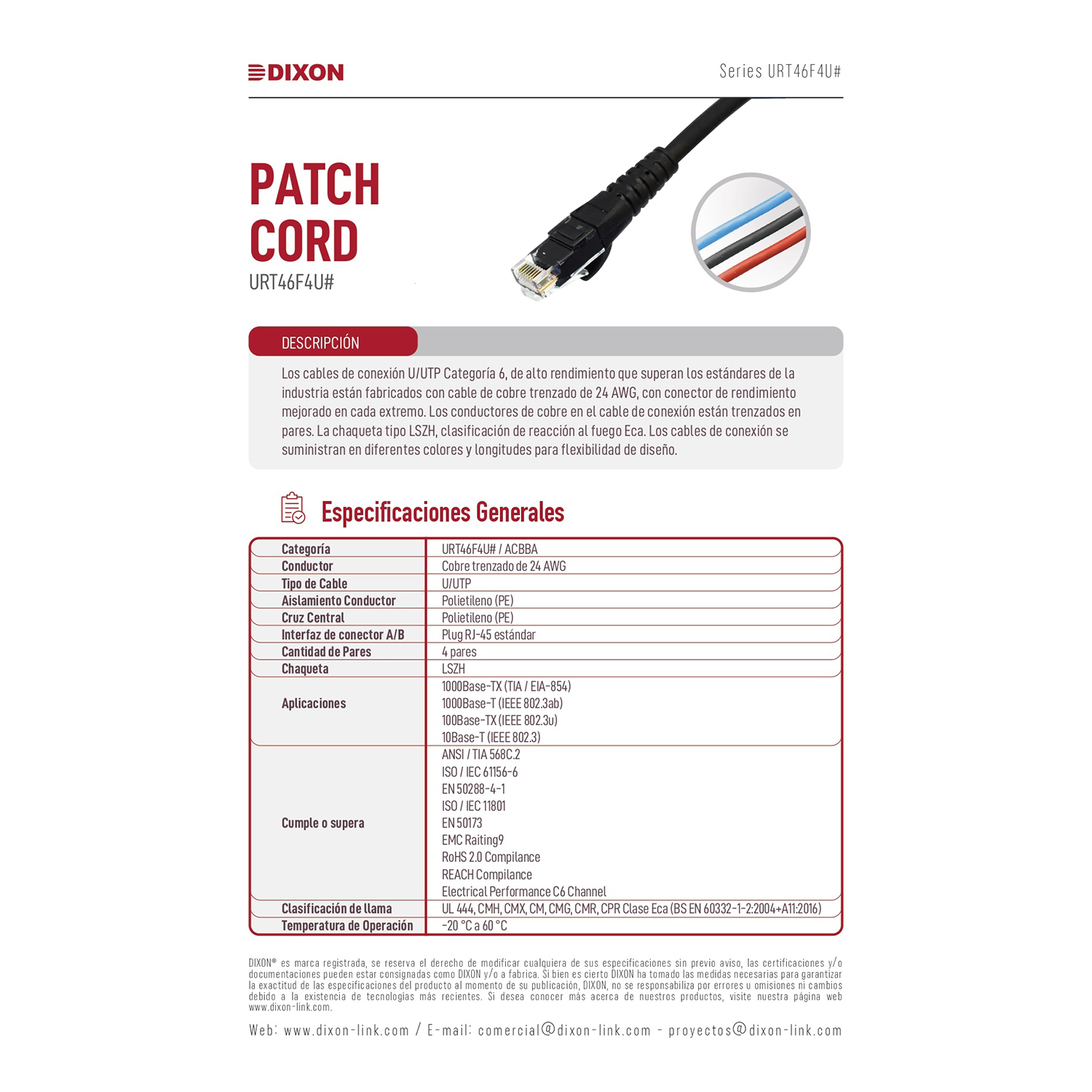 DIXON - CABLE PATCH CORD 1 METRO UTP CAT. 6 24 AWG COBRE LSZH ROHS NEGRO - 2