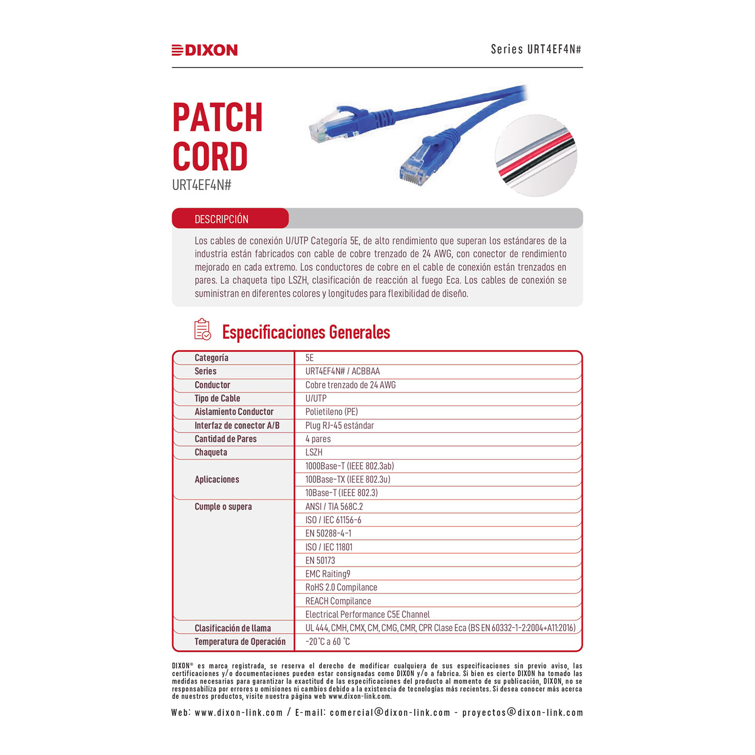 DIXON - CABLE PATCH CORD 2METROS UTP CAT.5E 24 AWG COBRE LSZH ROHS AZUL - 3