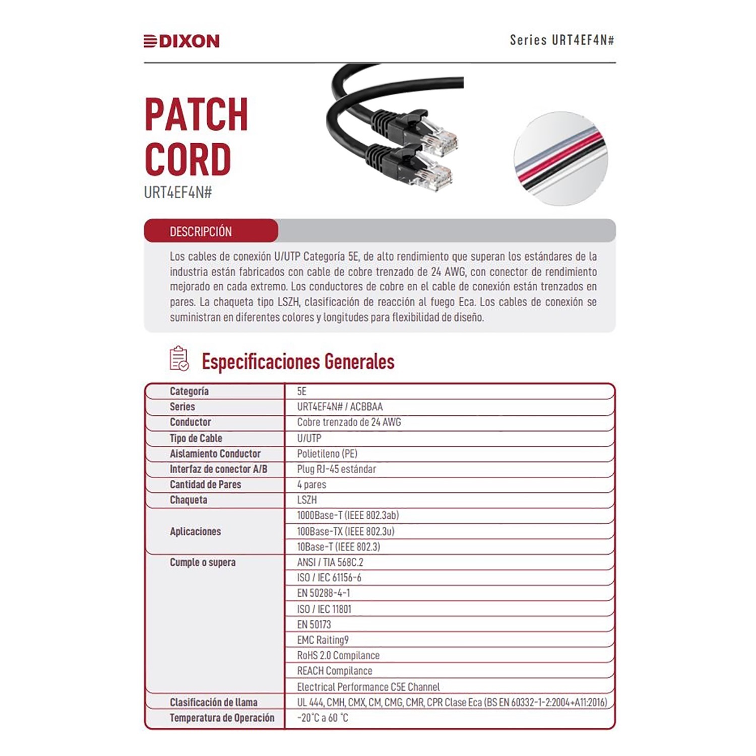 DIXON - CABLE PATCH CORD 3METROS UTP CAT.5E 24 AWG COBRE LSZH ROHS NEGRO - 2