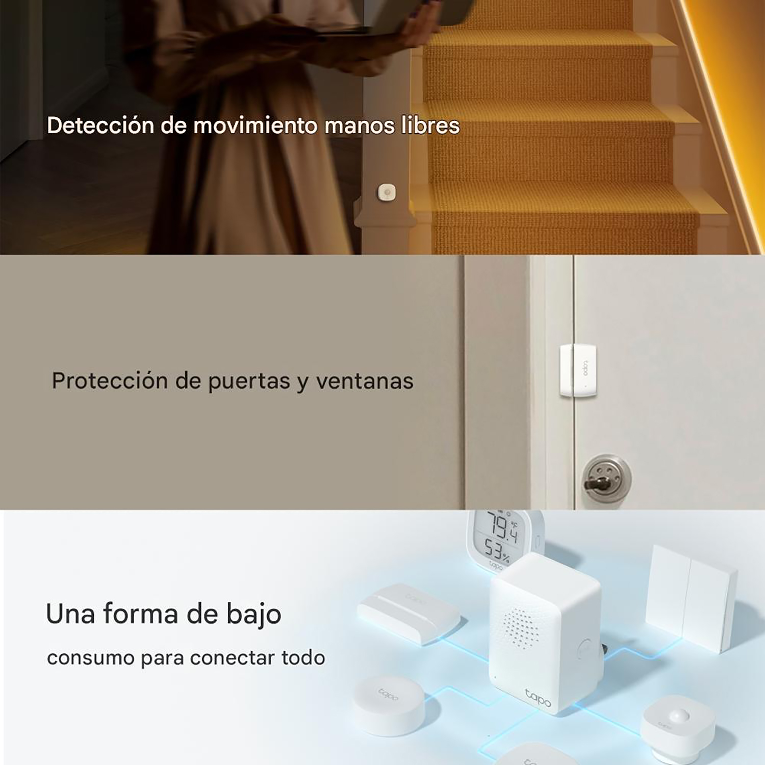 TP-LINK - KIT DE SENSORES TAPO T30 KIT HUB, SENSOR MOVIMIENTO, PUERTAS Y VENTANA - 3