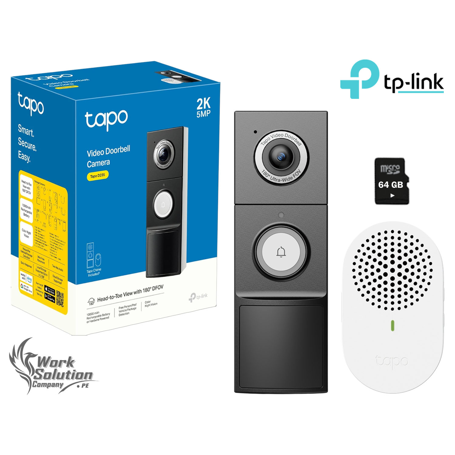 TP LINK - TIMBRE INTELIGENTE TAPO D235 2K CÁMARA DETECCIÓN IA NOCHE COLOR 64GB - 1