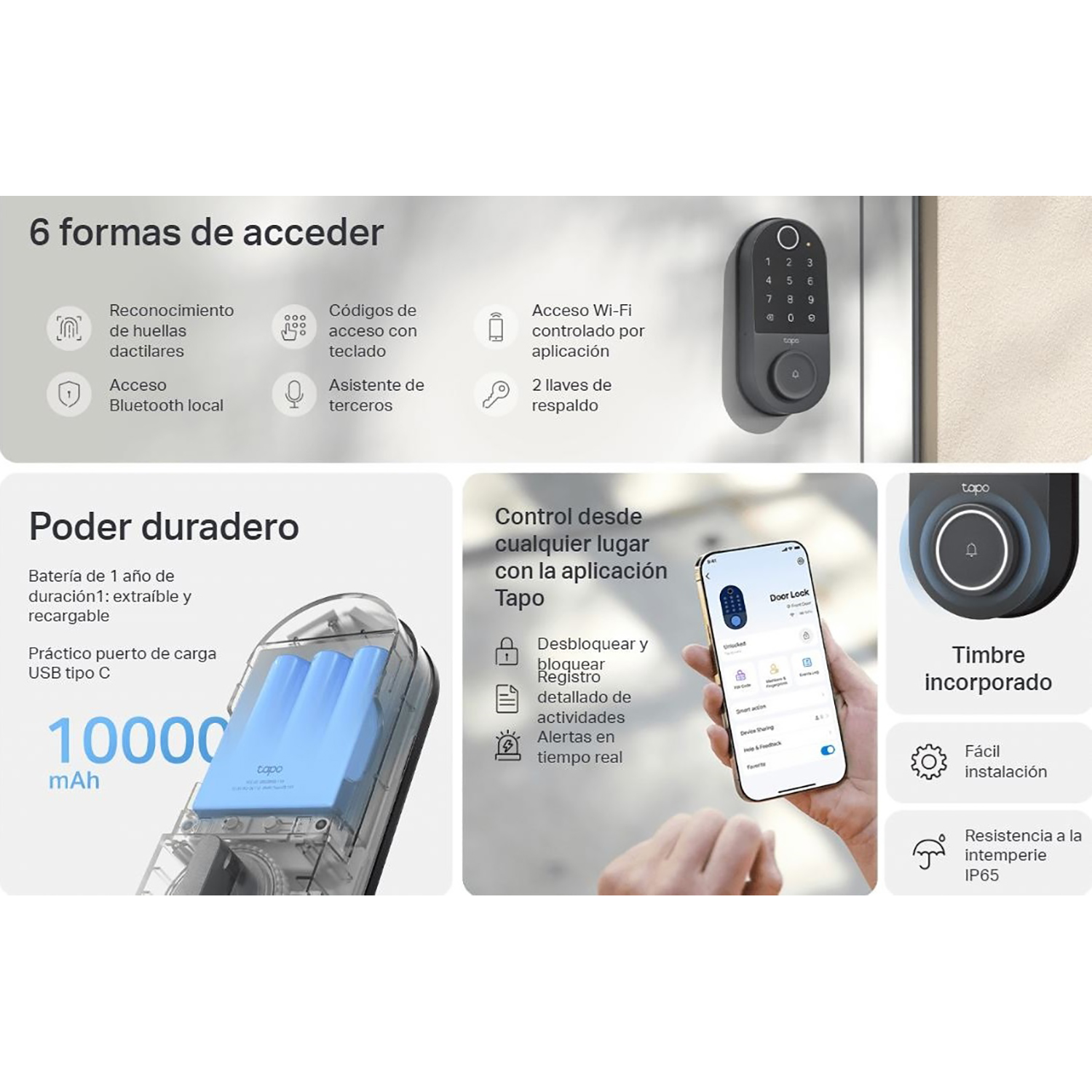 TP LINK - CERRADURA INTELIGENTE TAPO DL110 TIMBRE MÚLTIPLES ACCESOS CONTROL VOZ - 2