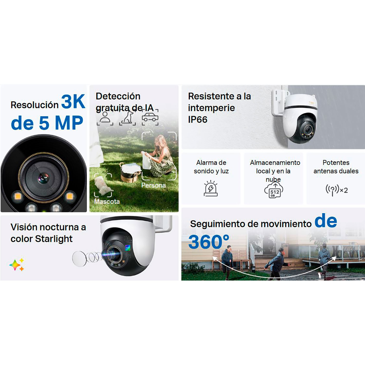 TP LINK - CÁMARA SEGURIDAD TAPO C530WS 3K AUDIO DOBLE VÍA VISION STARLIGHT 256GB - 3