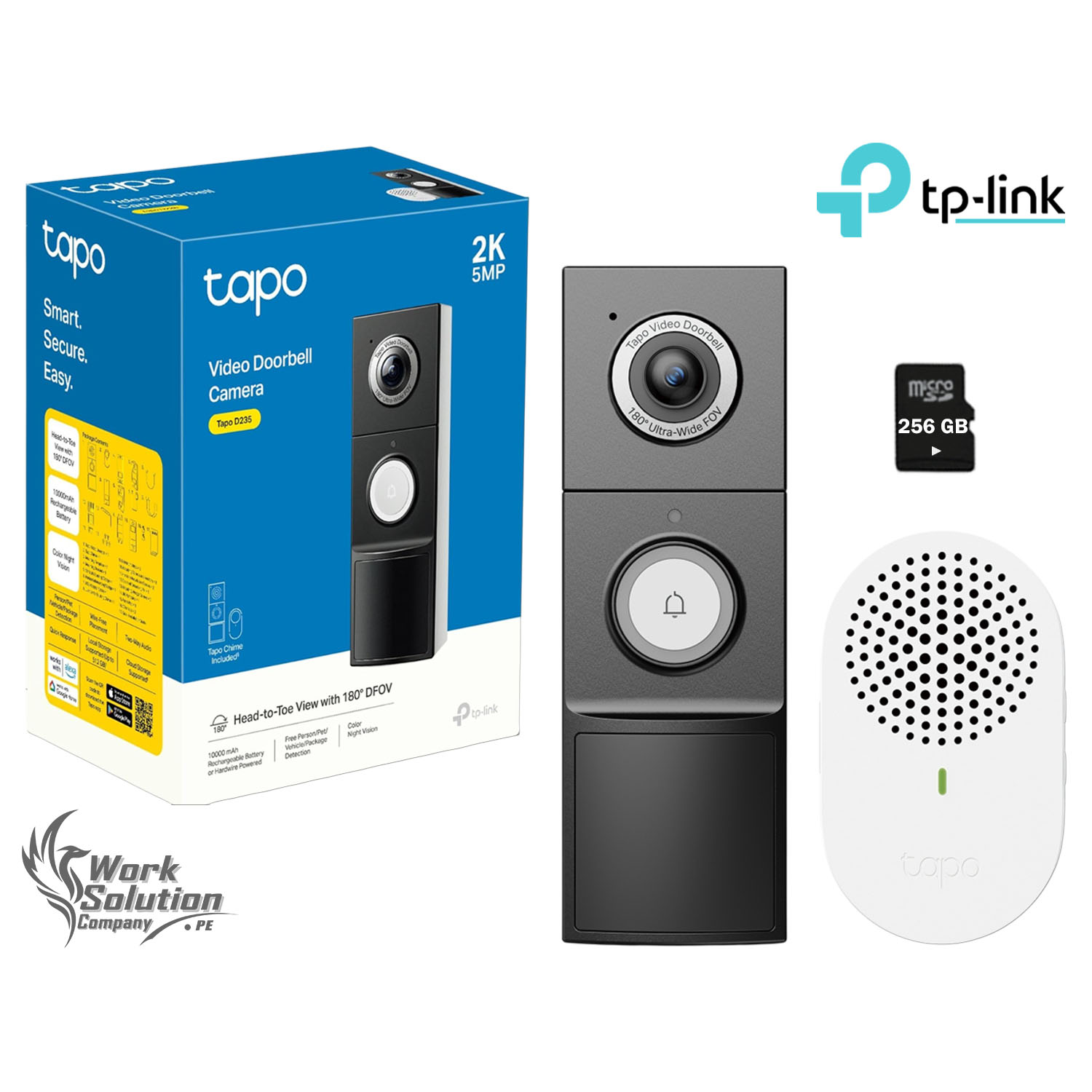 TP LINK - TIMBRE INTELIGENTE TAPO D235 2K CÁMARA DETECCIÓN IA NOCHE COLOR 256GB - 1