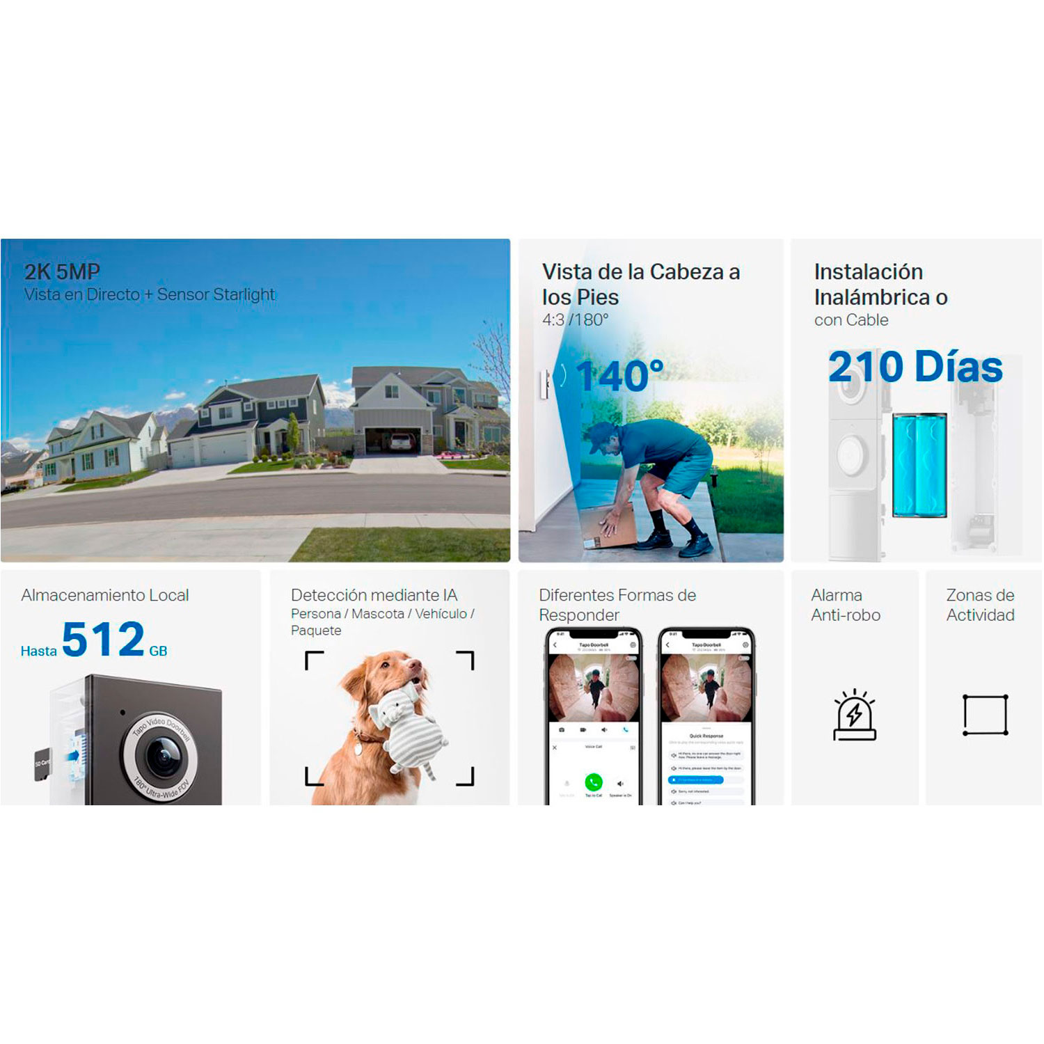 TP LINK - TIMBRE INTELIGENTE TAPO D235 2K CÁMARA DETECCIÓN IA NOCHE COLOR 256GB - 3