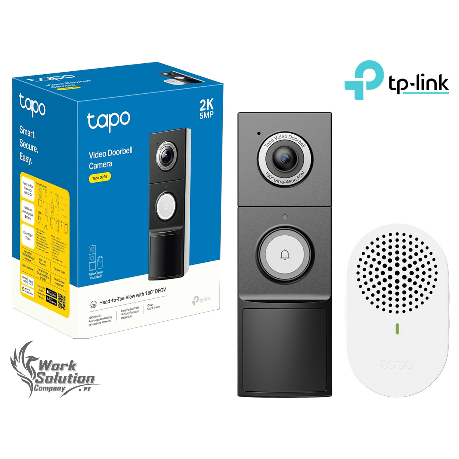 TP LINK - TIMBRE INTELIGENTE TAPO D235 2K CÁMARA DETECCIÓN IA NOCHE COLOR IP66 - 1