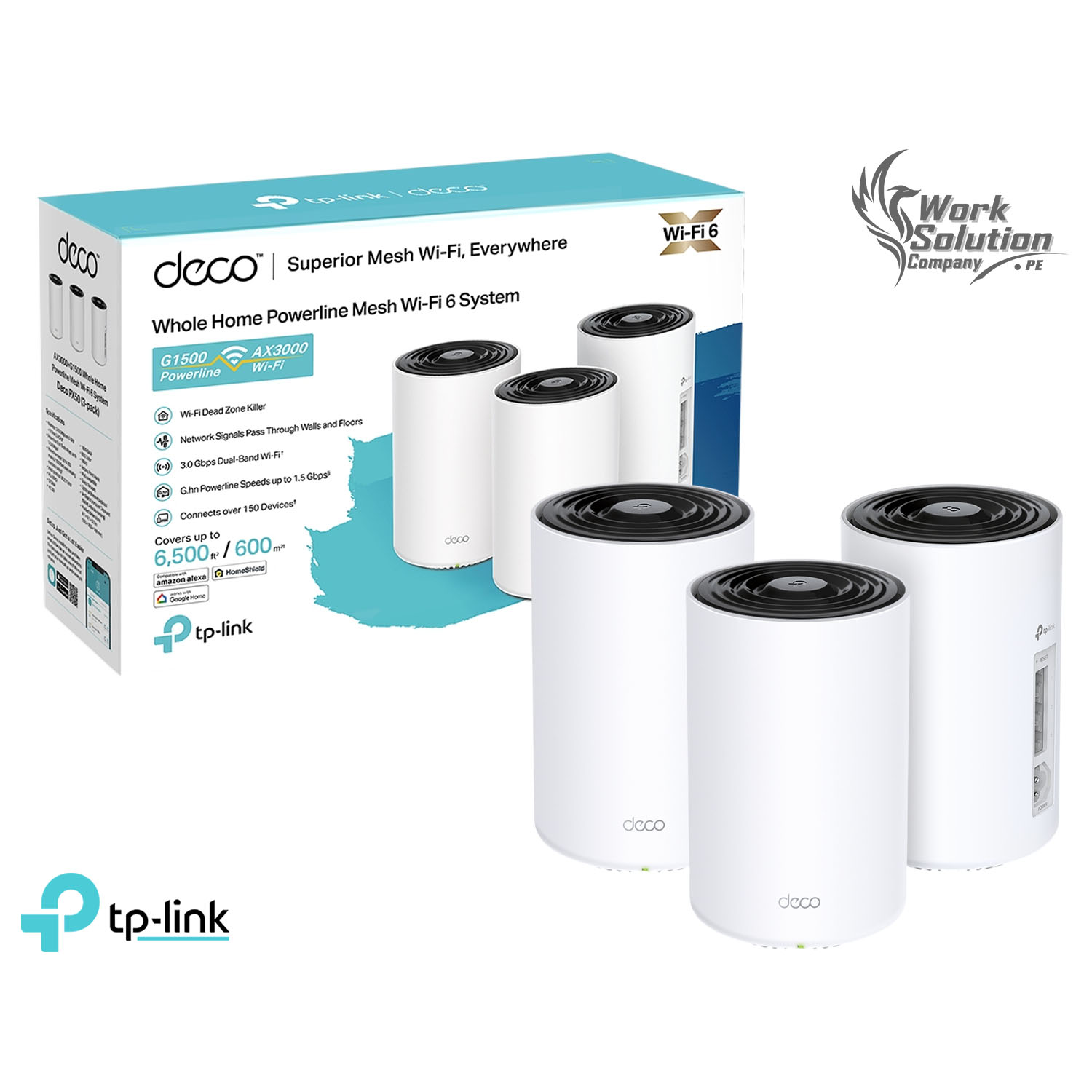 TP-LINK DECO PX50 3-PACK DUAL-BAND WIFI 6 MESH + PLC AI AX3000 + G1500 - 1
