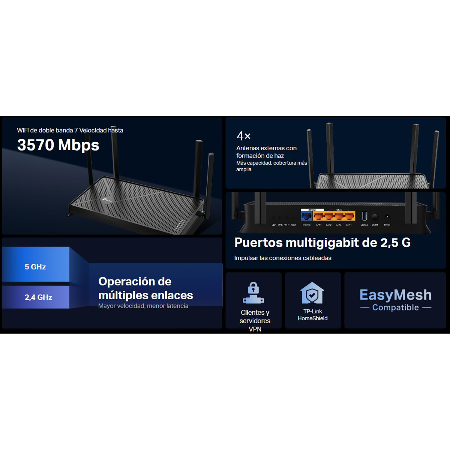 TP-LINK ROUTER ARCHER BE230 BE3600 WI-FI 7 DOBLE BANDA EASY MESH - 2