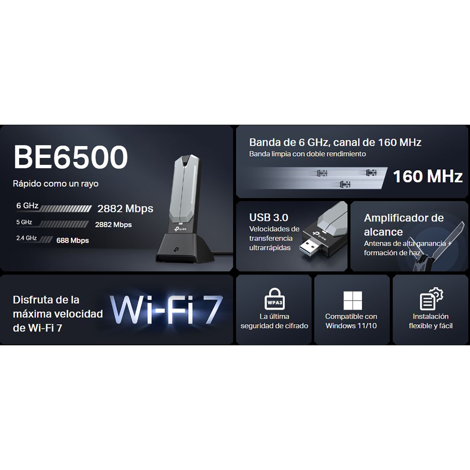 TP-LINK ARCHER TBE400UH BE6500 WI-FI 7 ADAPTADOR USB INALÁMBRICO TRIPLE BANDA - 2