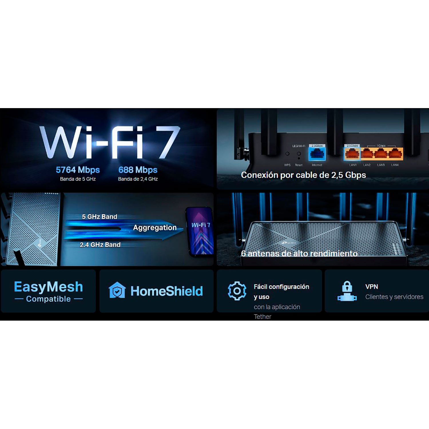 TP-LINK ROUTER ARCHER BE400 BE6500 WI-FI 7 DOBLE BANDA EASY MESH - 2