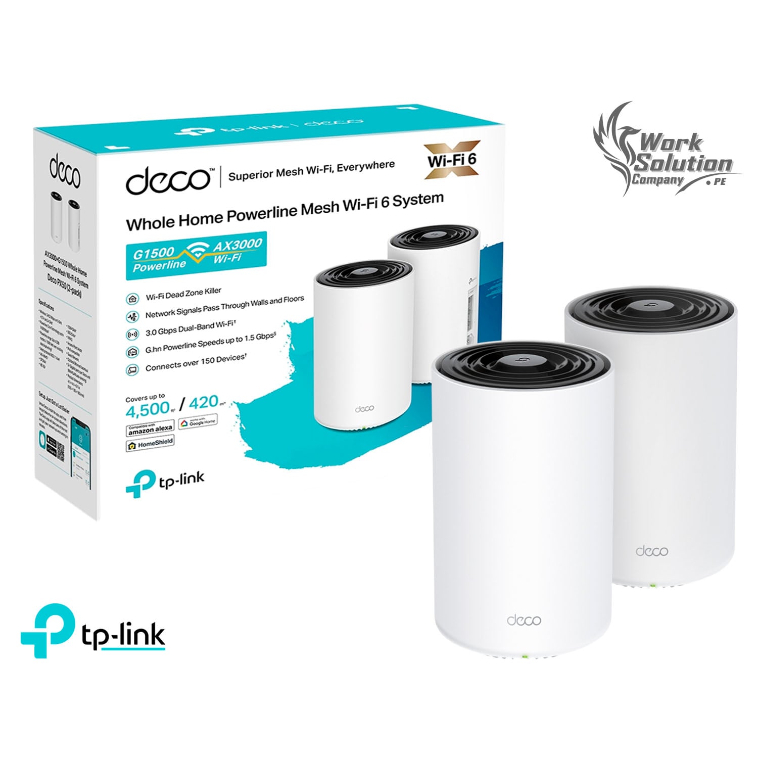 TP-LINK DECO PX50 2-PACK DUAL-BAND WIFI 6 MESH + PLC AI AX3000 + G1500 - 1