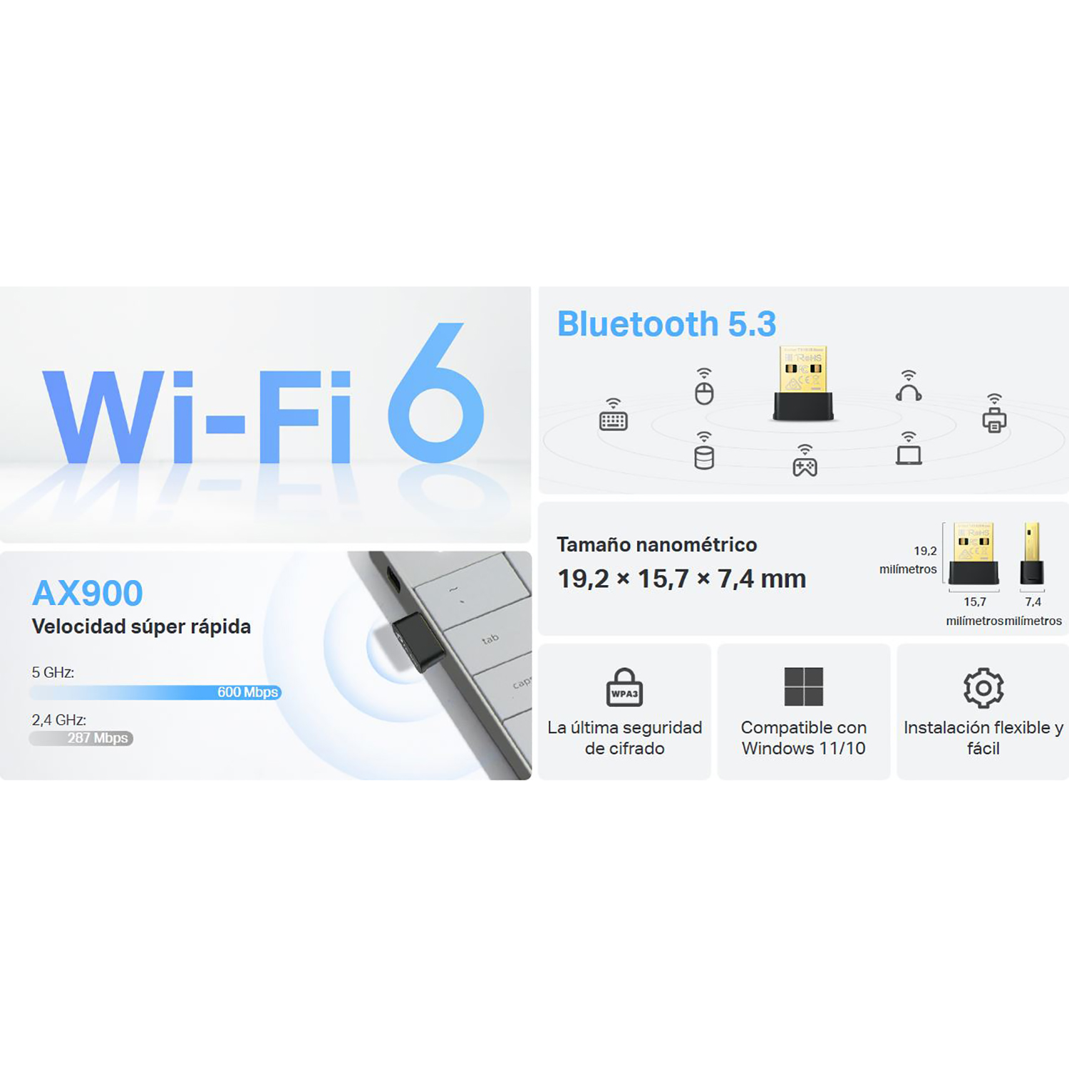 TP-LINK ARCHER TX10UB NANO AX900 WI-FI 6 BLUETOOTH 5.3 ADAPTADOR USB - 2