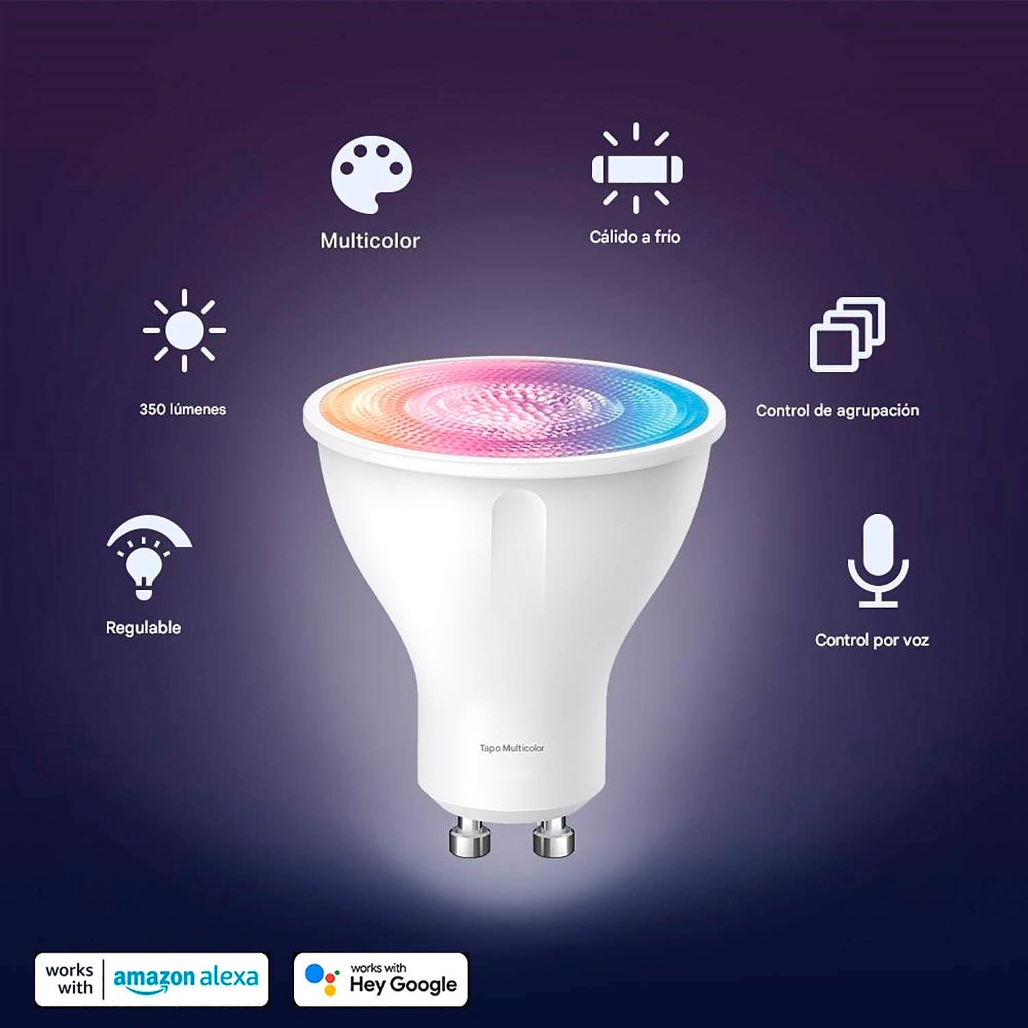 TP LINK - FOCO TAPO L630 LED MULTICOLOR GU10 REGULABLE CONTROL POR VOZ - 2
