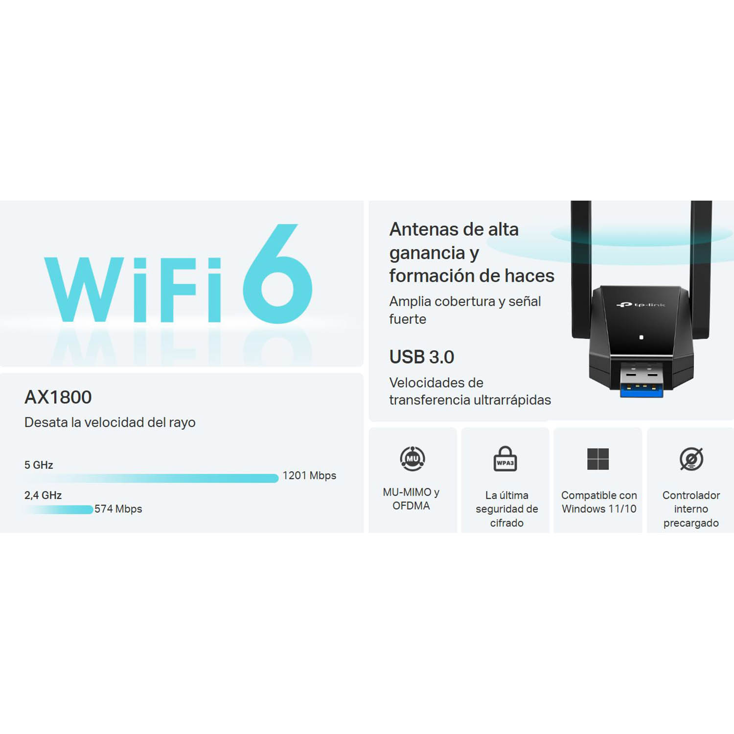 TP-LINK ARCHER TX30U PLUS ADAPTADOR USB INALÁMBRICO AX1800 DOBLE ANTENA - 2