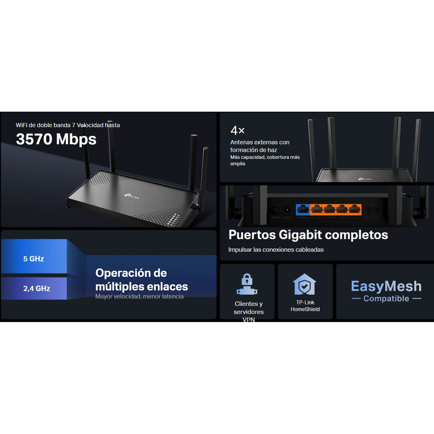 TP-LINK ARCHER BE220 ROUTER WI-FI 7 DE DOBLE BANDA BE3600 - 2