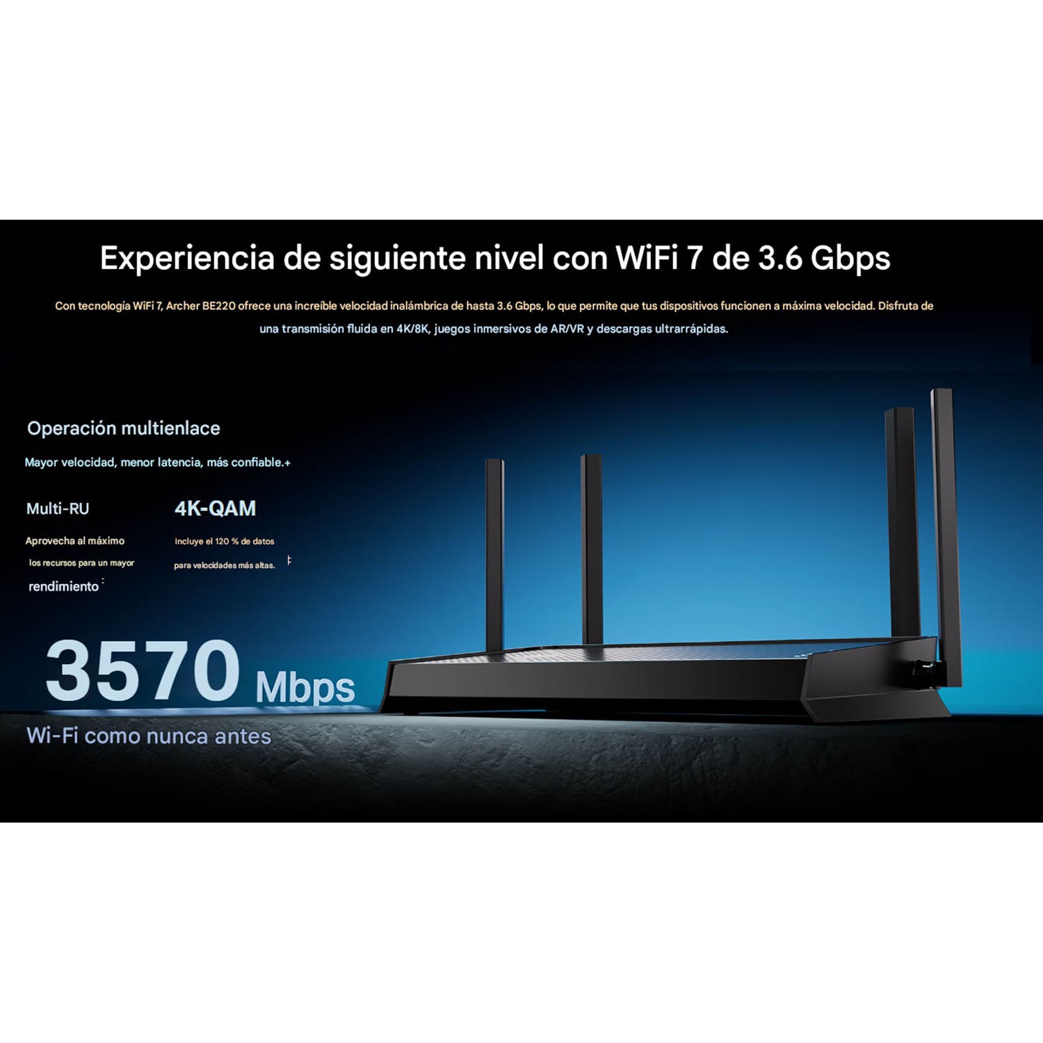 TP-LINK ARCHER BE220 ROUTER WI-FI 7 DE DOBLE BANDA BE3600 - 3
