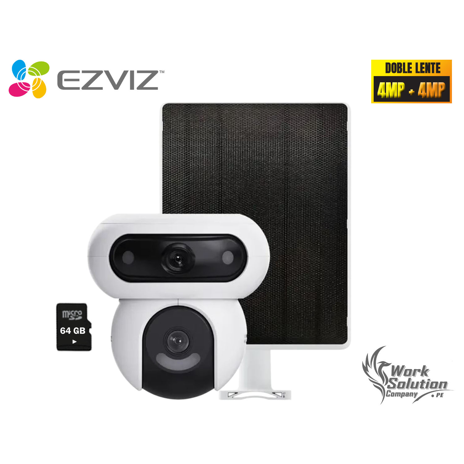 CÁMARA SEGURIDAD EZVIZ HB90 DUAL KIT 2K+ 4MP + 4MP DOBLE LENTE AUDIO 2VÍAS VISIÓN NOCHE BATERÍA PANEL SOLAR 64GB - 1