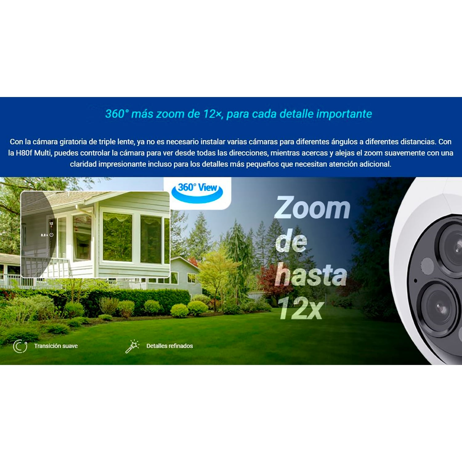 CÁMARA SEGURIDAD EZVIZ H80F MULTI 2K+ 4MP TRIPLE LENTE AUDIO DOBLE VÍA DETECCIÓN IA PERSONAS 128GB - 3