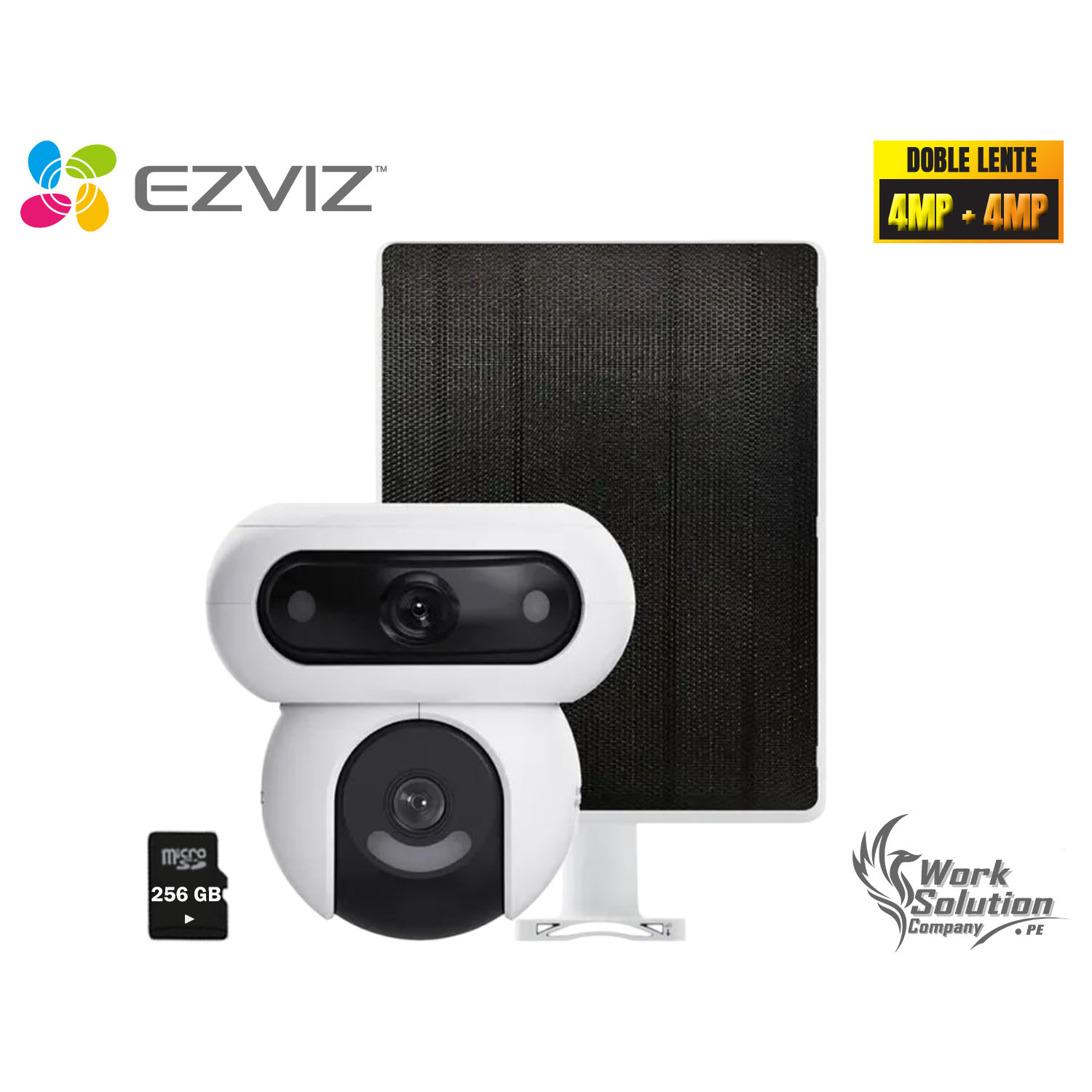 CÁMARA SEGURIDAD EZVIZ HB90 DUAL KIT 2K+ 4MP + 4MP DOBLE LENTE AUDIO 2VÍAS VISIÓN NOCHE BATERÍA PANEL SOLAR 256GB - 1