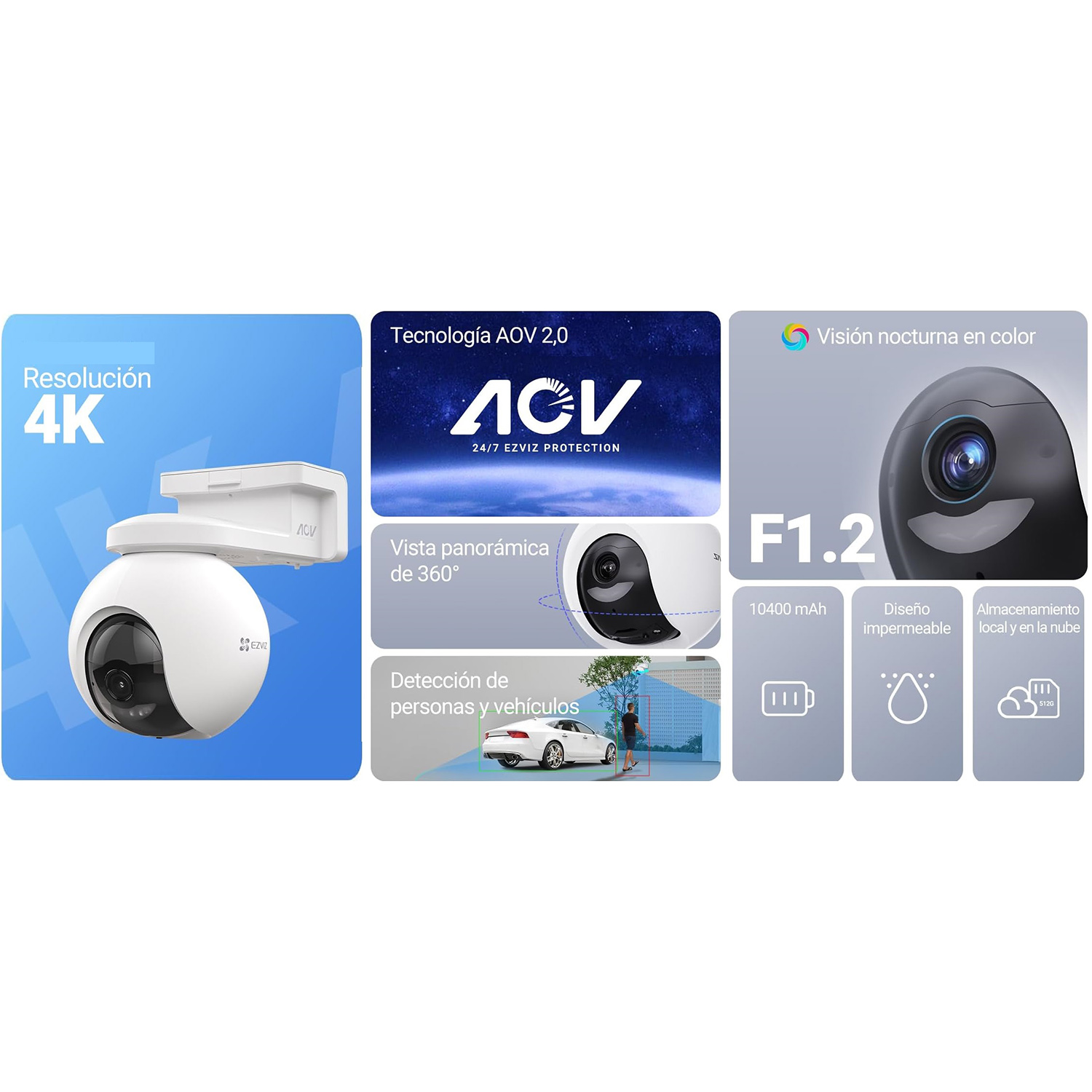 CÁMARA SEGURIDAD EZVIZ CB8 PRO 4K + PANEL SOLAR KIT 360 AUDIO DOBLE VÍA DETECCIÓN IA VEHICULAR BATERÍA 128GB - 3