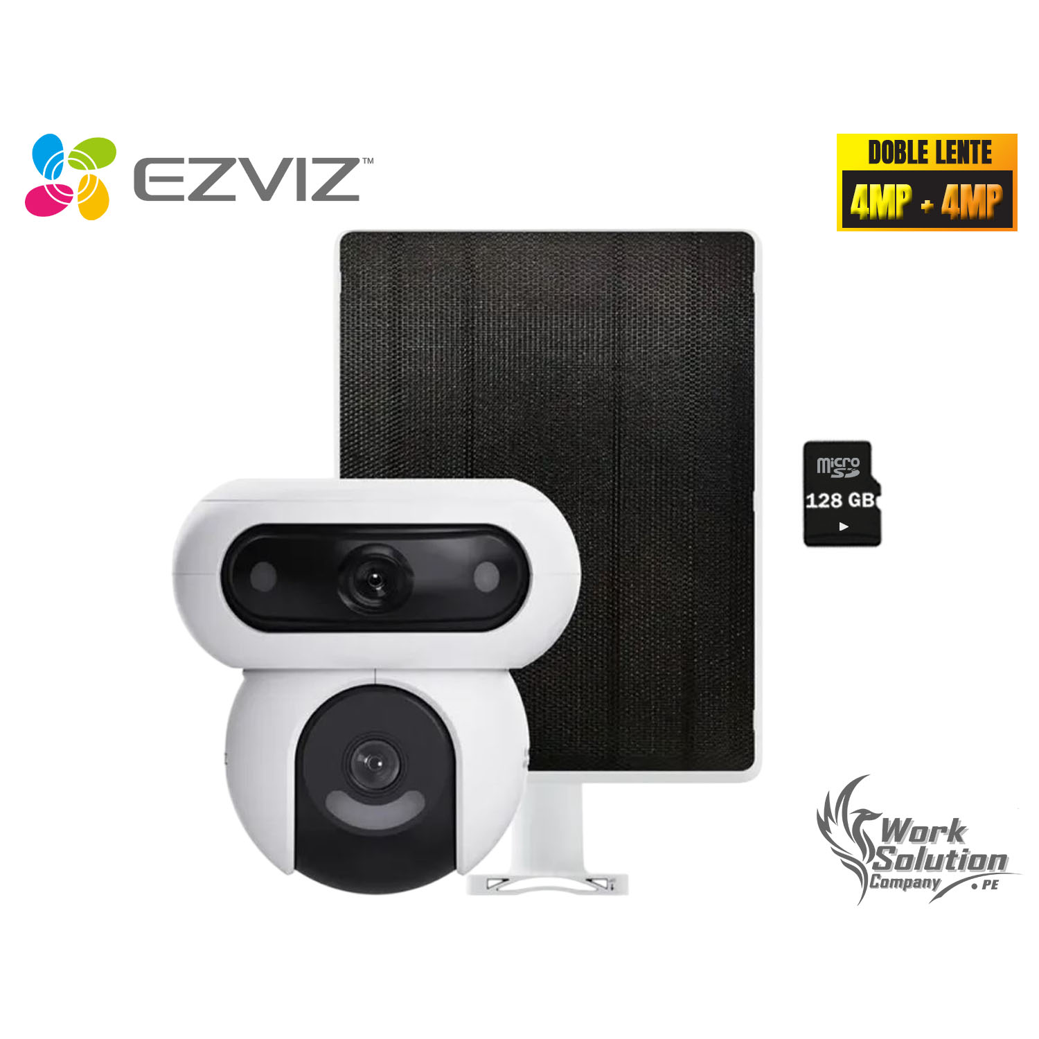 CÁMARA SEGURIDAD EZVIZ HB90 DUAL KIT 2K+ 4MP + 4MP DOBLE LENTE AUDIO 2VÍAS VISIÓN NOCHE BATERÍA PANEL SOLAR 128GB - 1