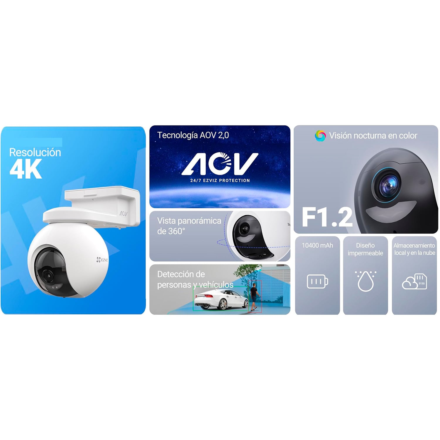 CÁMARA SEGURIDAD EZVIZ CB8 PRO 4K + PANEL SOLAR KIT 360 AUDIO DOBLE VÍA DETECCIÓN IA VEHICULAR BATERÍA 64GB - 3