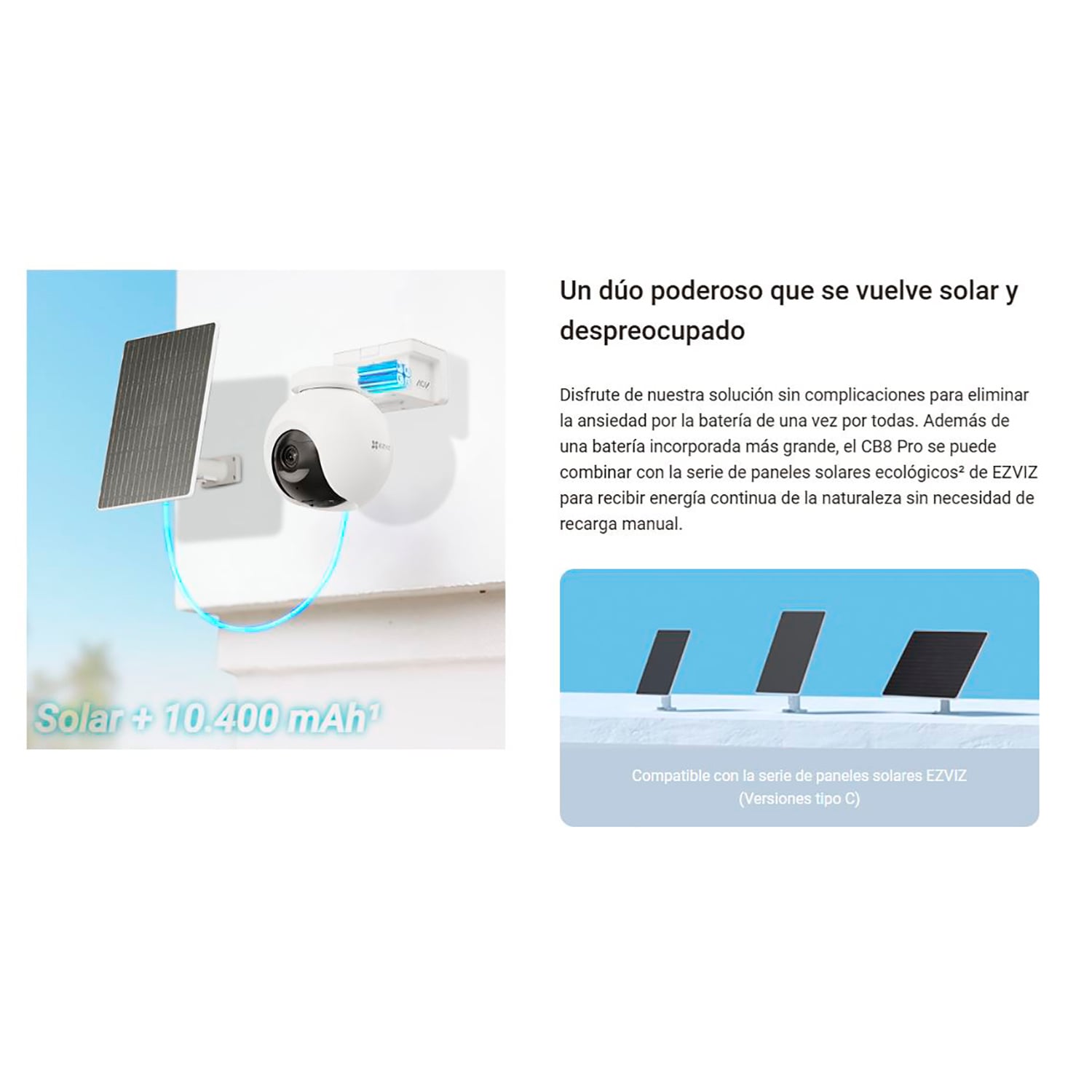 CÁMARA SEGURIDAD EZVIZ CB8 PRO 4K + PANEL SOLAR KIT 360 AUDIO DOBLE VÍA DETECCIÓN IA VEHICULAR BATERÍA 64GB - 4