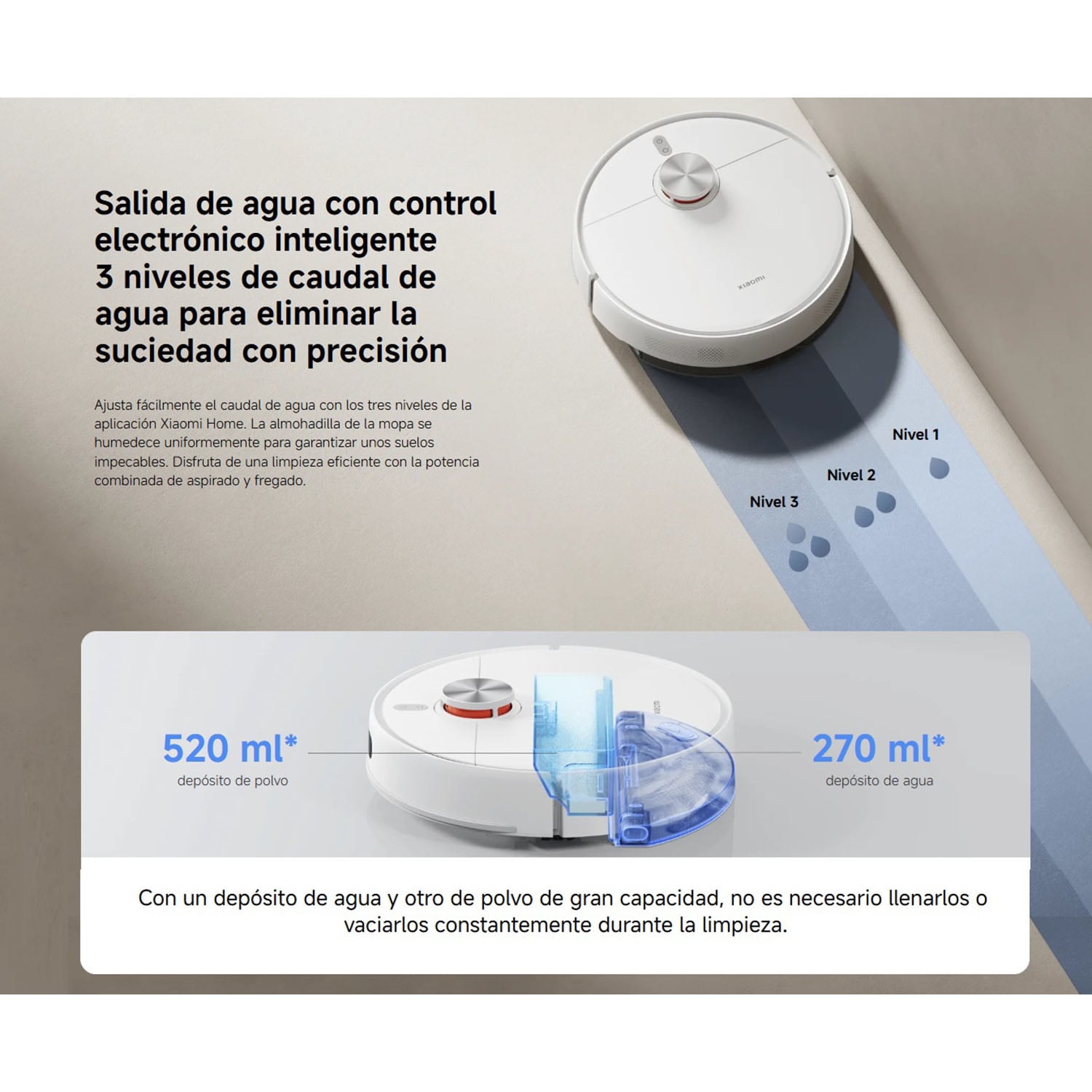 ASPIRADOR ROBOT XIAOMI VACCUM S40 10000PA NAVEGACIÓN LDS TRAPEADOR BLANCO - 3