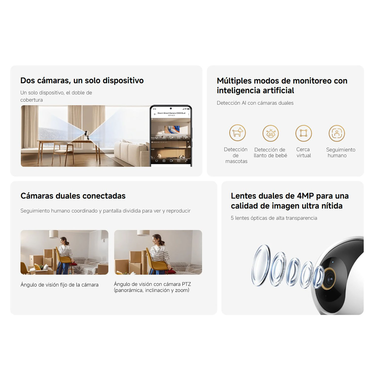 CÁMARA SEGURIDAD XIAOMI C500 DUAL 4MP 2LENTES DETECCIÓN IA LLANTO BEBÉ AUDIO BIDIRECCIONAL - 2