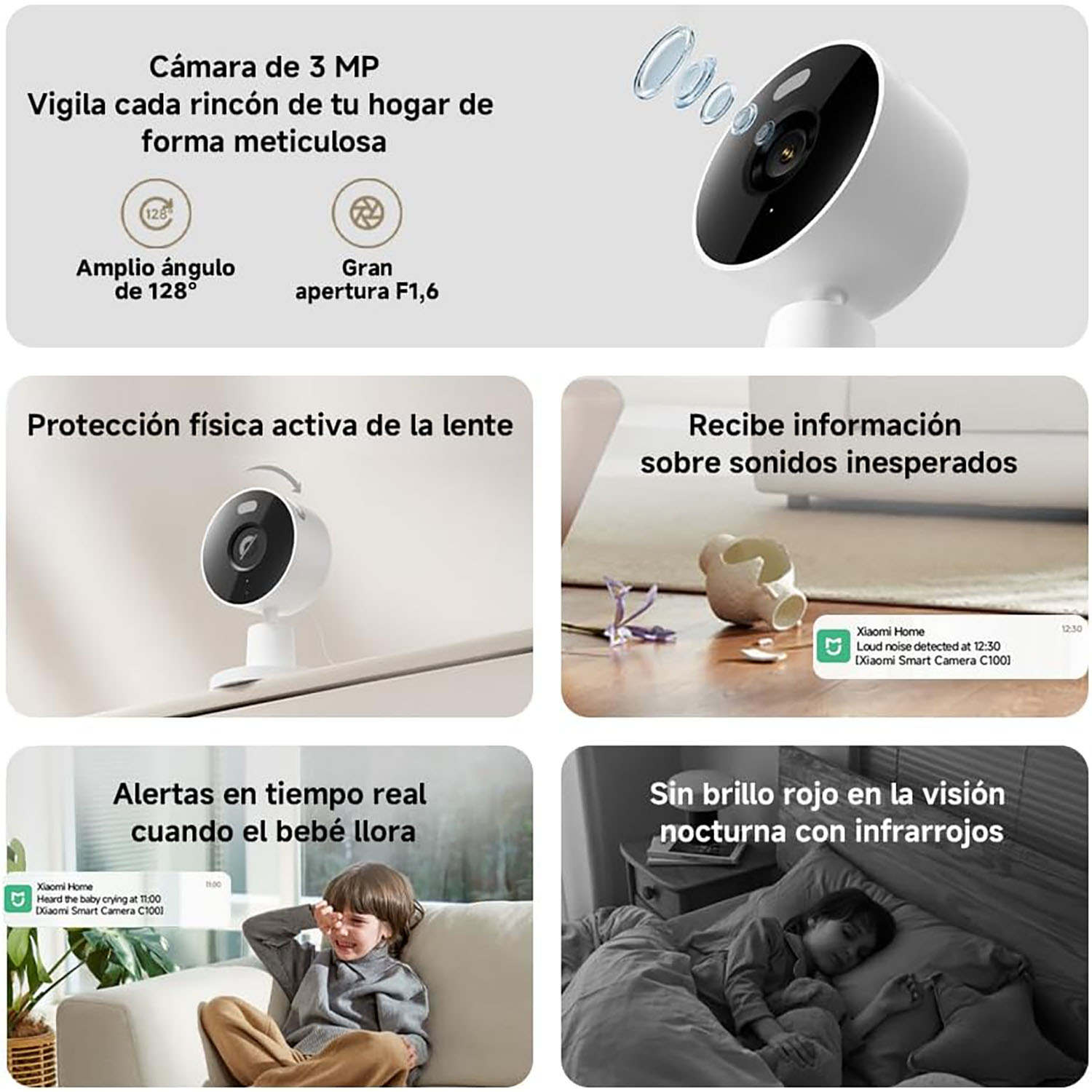 CÁMARA SEGURIDAD XIAOMI C100 3MP DETECCIÓN RUIDO AUDIO BIDIRECCIONAL 256GB - 3