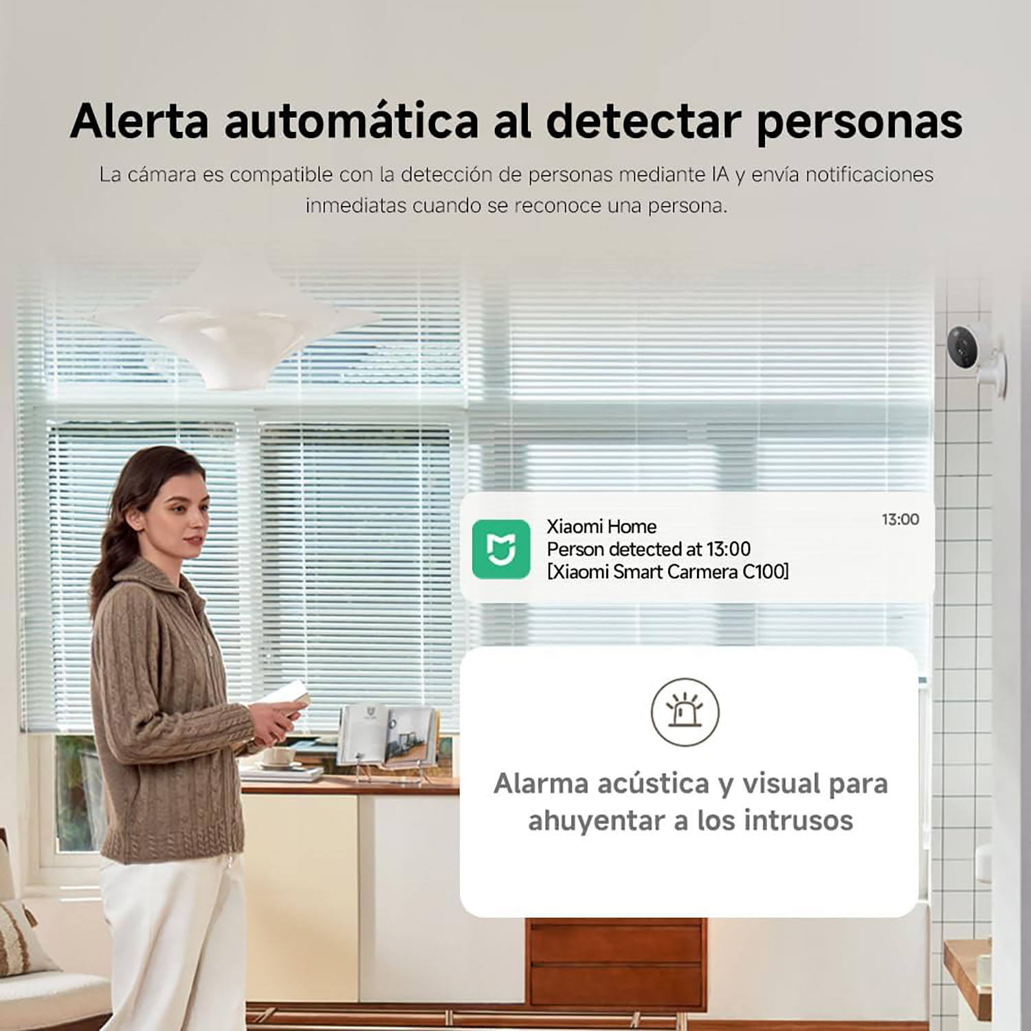 CÁMARA SEGURIDAD XIAOMI C100 3MP DETECCIÓN RUIDO AUDIO BIDIRECCIONAL 256GB - 5