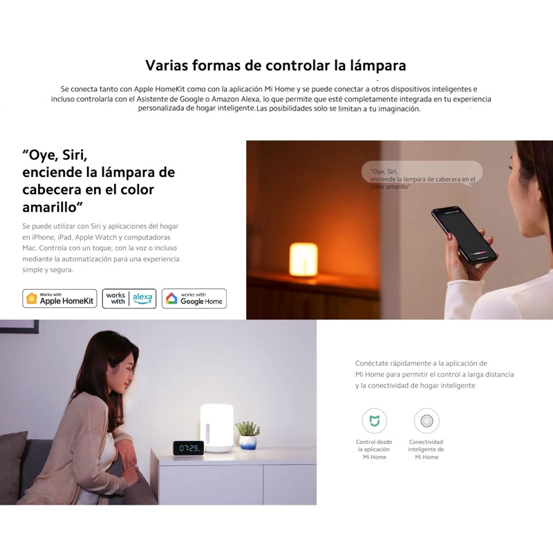 LÁMPARA INTELIGENTE XIAOMI BEDSIDE LAMP 2 LUZ SUAVE NIVEL BRILLO CONTROL VOZ - 5