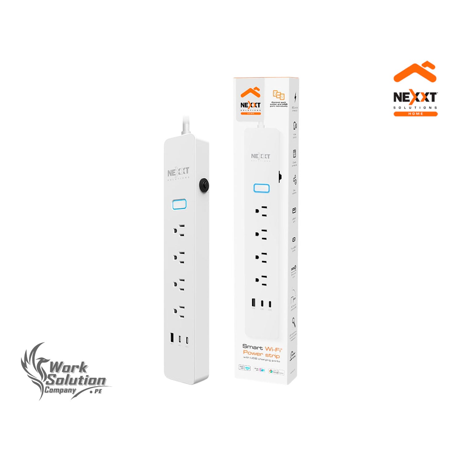 REGLETA INTELIGENTE NEXXT NHP-E710 4 SALIDAS NEMA 5-15R 3 USB TEMPORIZADOR - 1