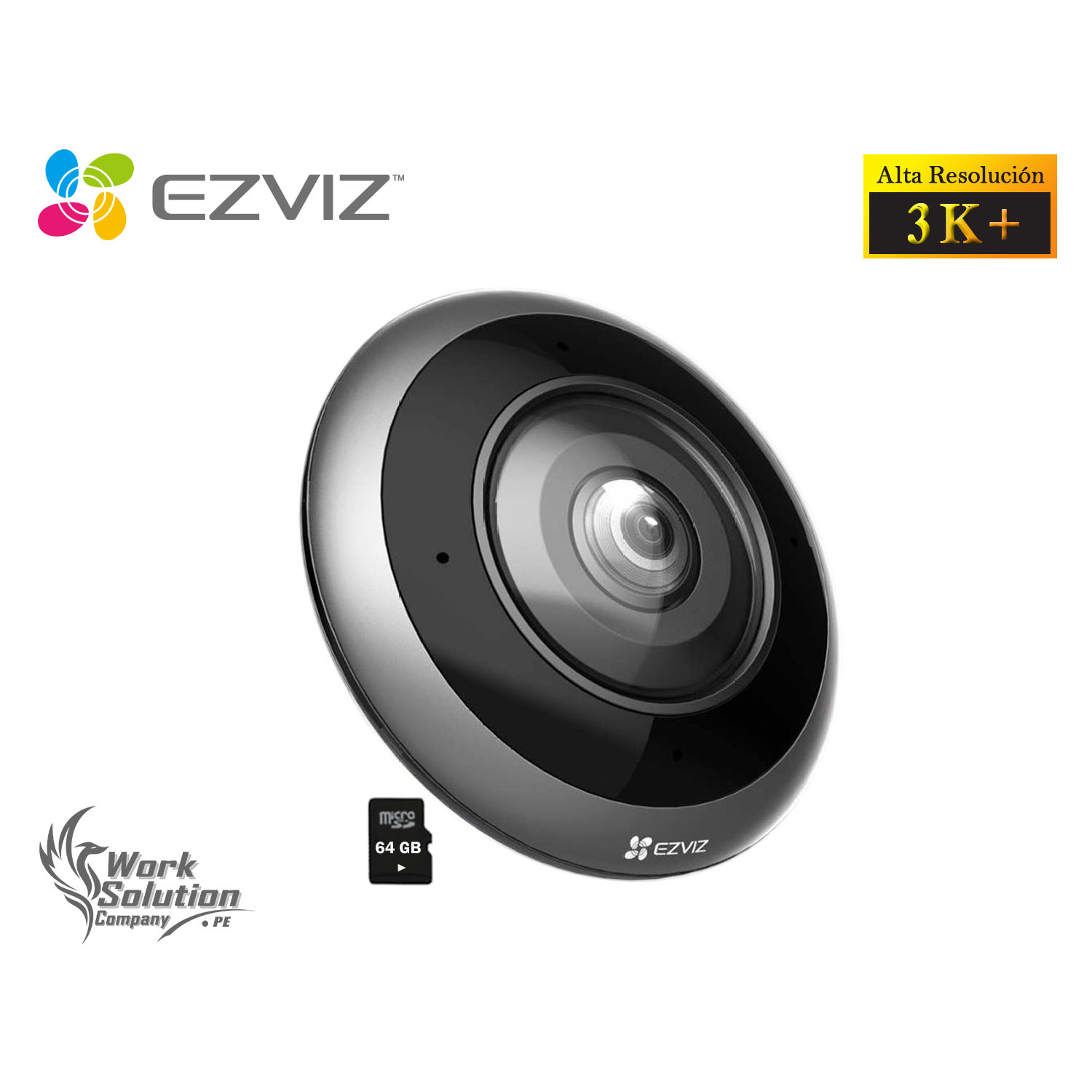 CÁMARA SEGURIDAD OJO DE PEZ EZVIZ E4P 3K+ SD 64GB DETECCIÓN IA HUMANA VISIÓN 360 AUDIO BIDIRECCIONAL - 1