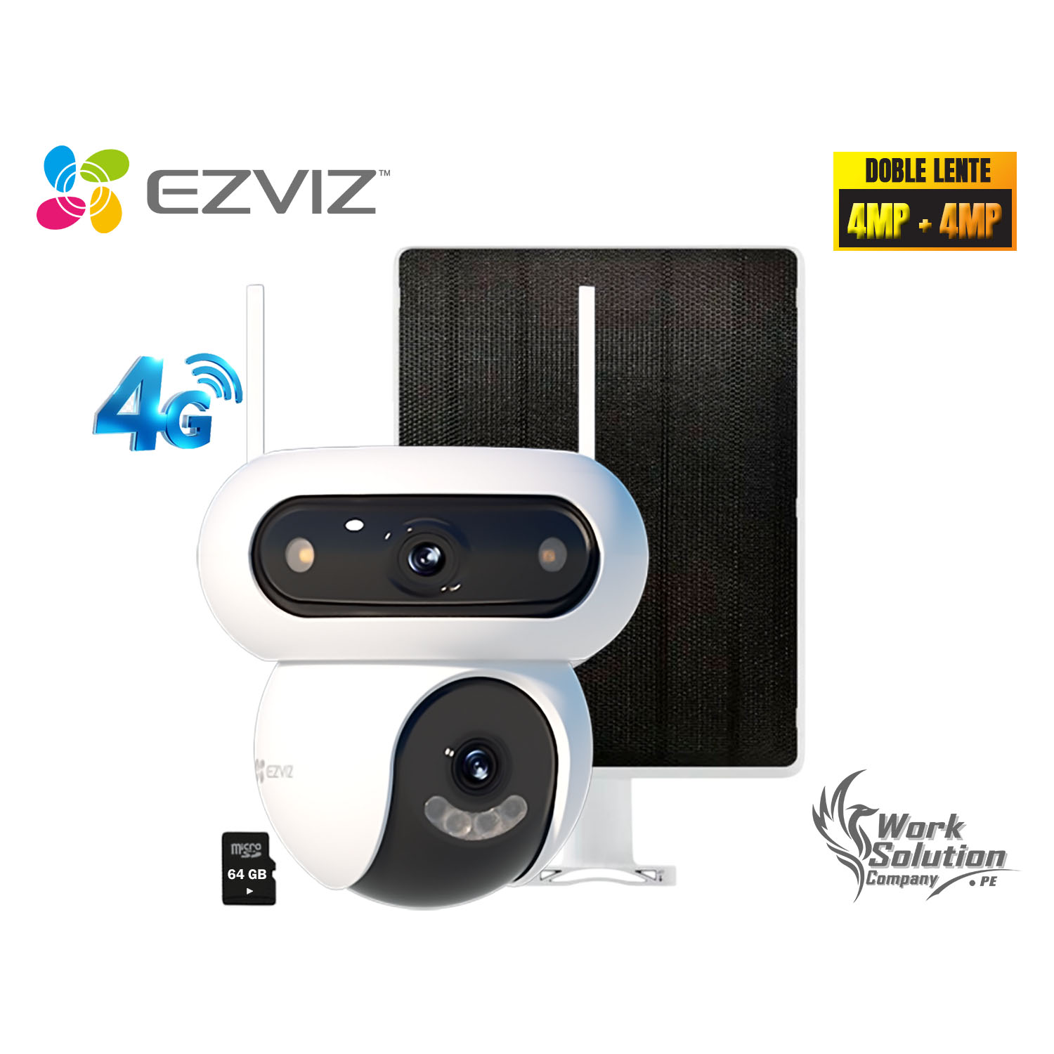CÁMARA SEGURIDAD EZVIZ HB90X DUAL 4G KIT 4MP + 4MP SD 64GB DOBLE LENTE DETECCIÓN IA BATERÍA PANEL SOLAR - 1