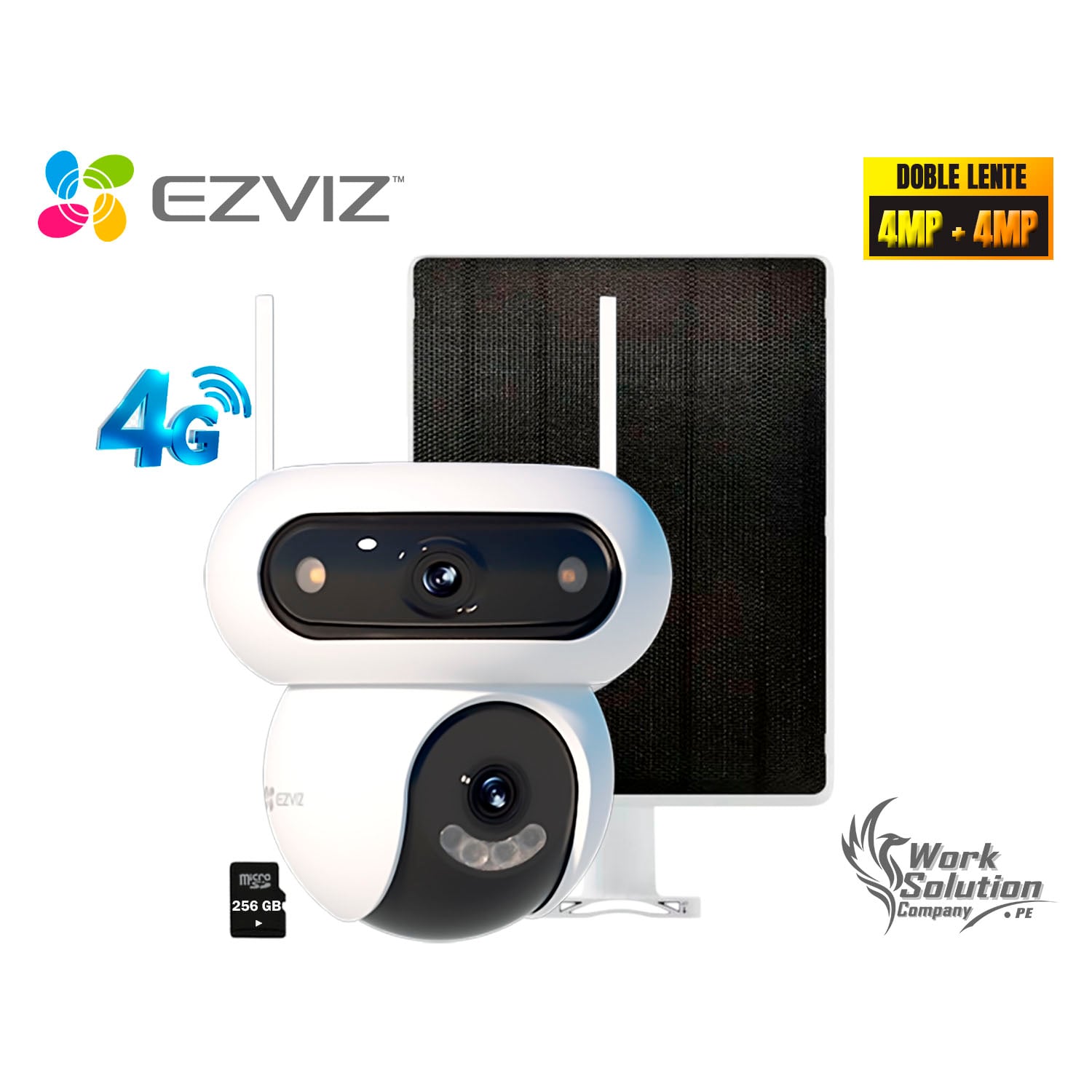 CÁMARA SEGURIDAD EZVIZ HB90X DUAL 4G KIT 4MP + 4MP SD 256GB DOBLE LENTE DETECCIÓN IA BATERÍA PANEL SOLAR - 1