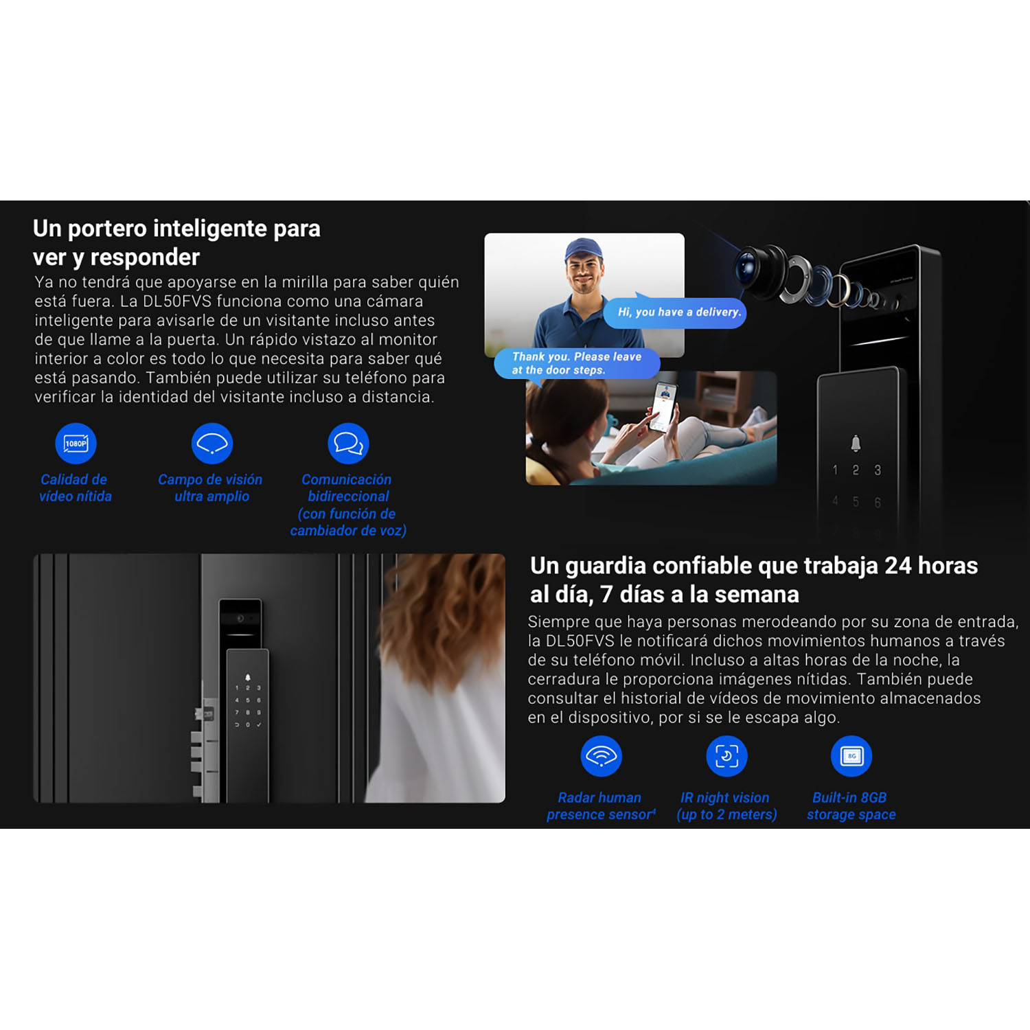 CERRADURA INTELIGENTE EZVIZ DL50FVS RECONOCIMIENTO FACIAL MÚLTIPLE MÉTODO DE DESBLOQUEO PANTALLA - 3