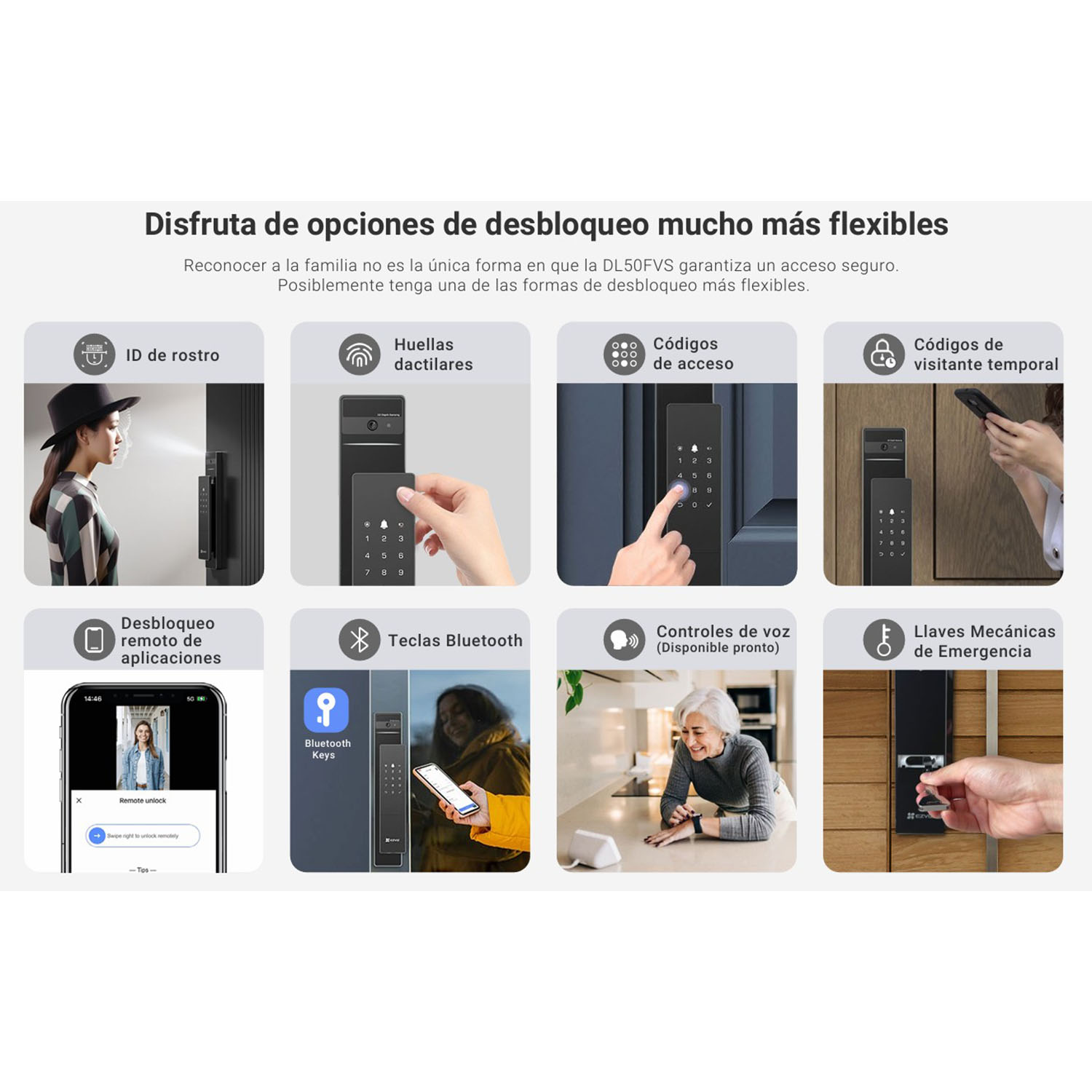 CERRADURA INTELIGENTE EZVIZ DL50FVS RECONOCIMIENTO FACIAL MÚLTIPLE MÉTODO DE DESBLOQUEO PANTALLA - 4