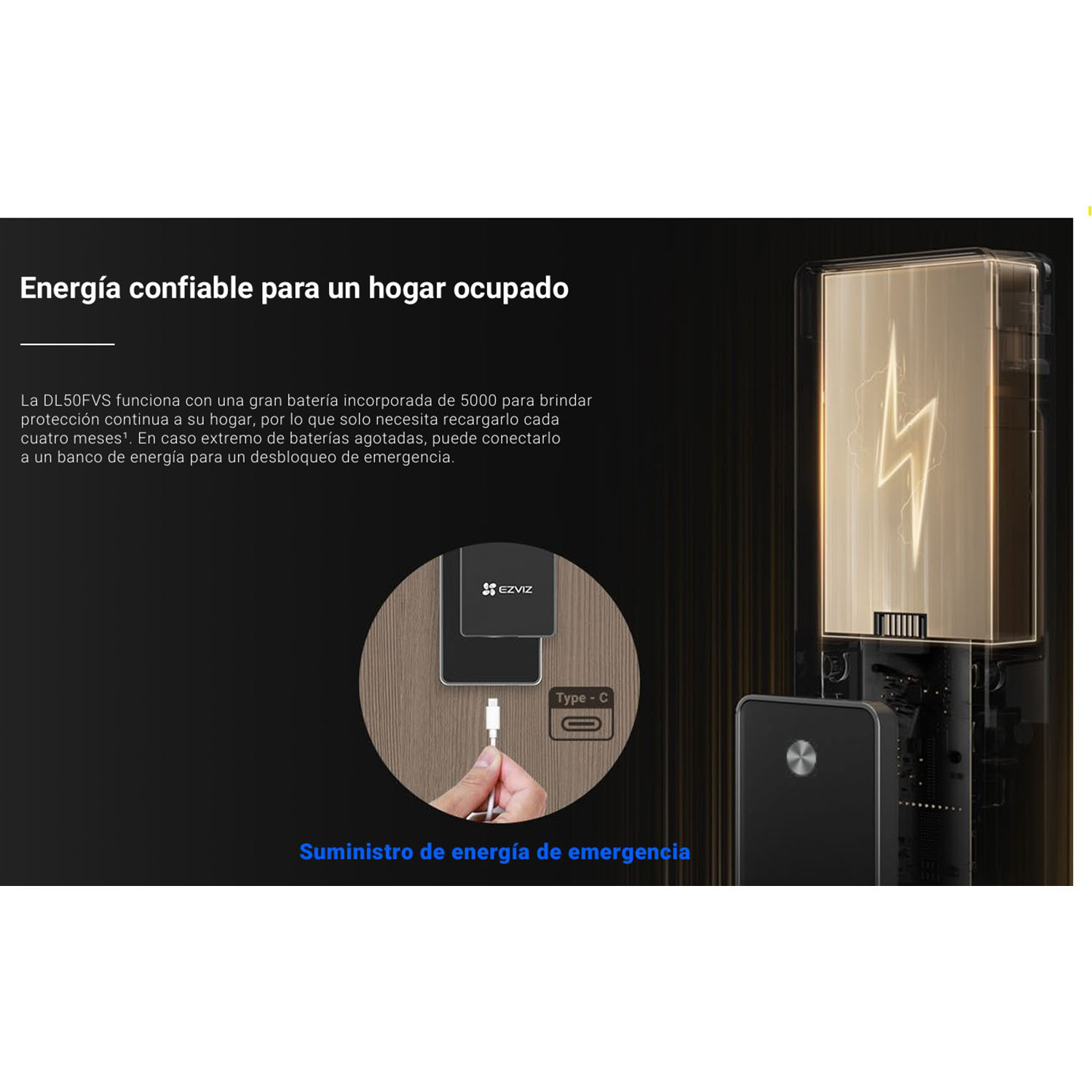 CERRADURA INTELIGENTE EZVIZ DL50FVS RECONOCIMIENTO FACIAL MÚLTIPLE MÉTODO DE DESBLOQUEO PANTALLA - 5